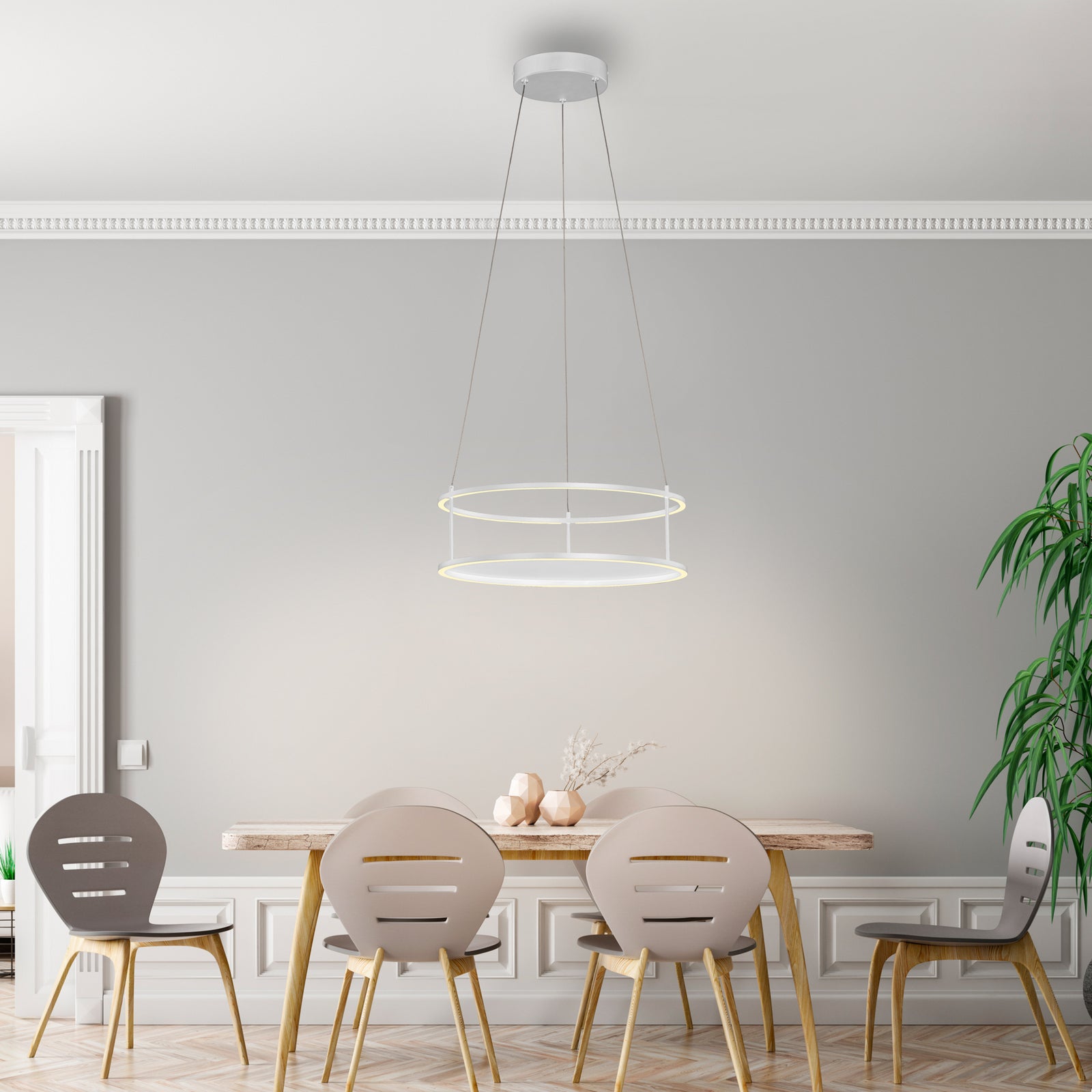 LED pendellampe Contura hvit Ø50 cm dimbar berøringsdimmer bakside