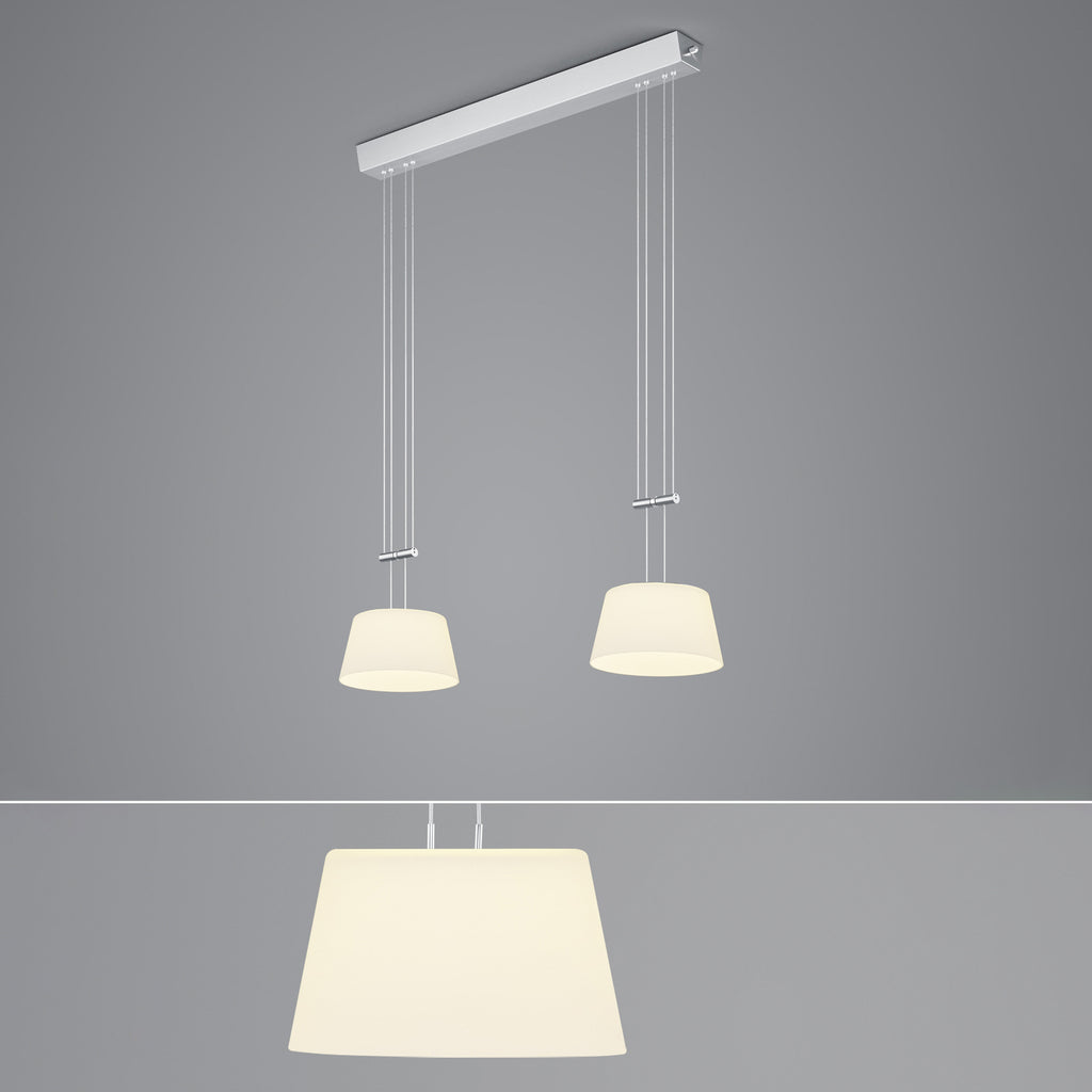 LED pendellampe Conus 2-lys matt nikkel opalglass montert over bord