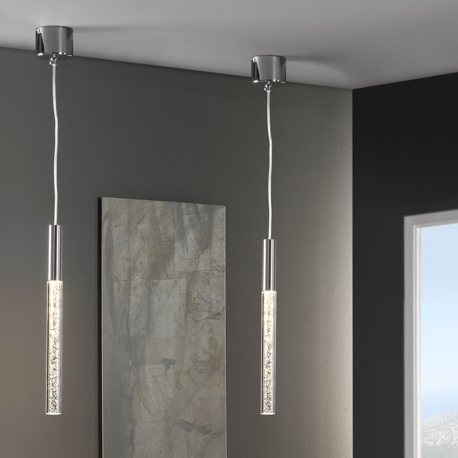 LED pendellampe Cosmo akryl krom detalj av akryl