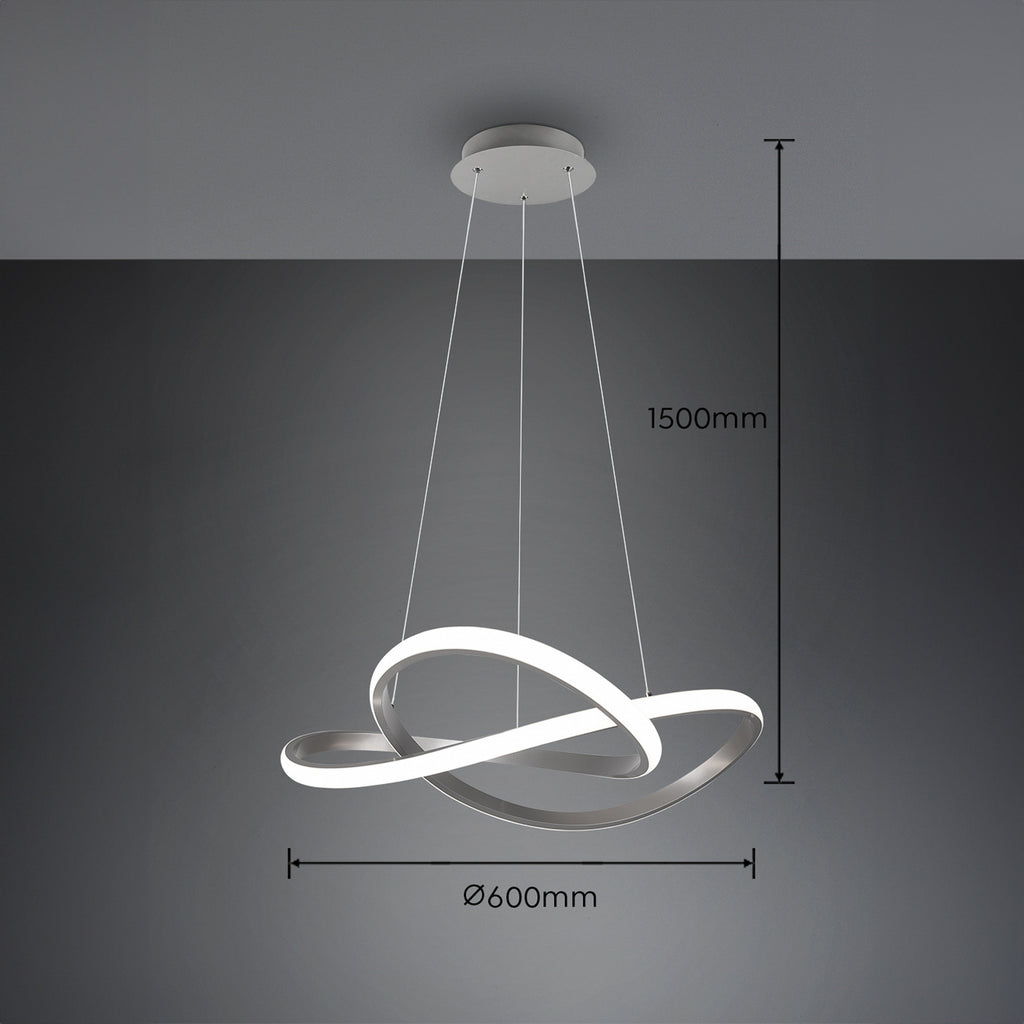 LED pendellampe Course dimbar matt nikkel Ø60 cm bakside