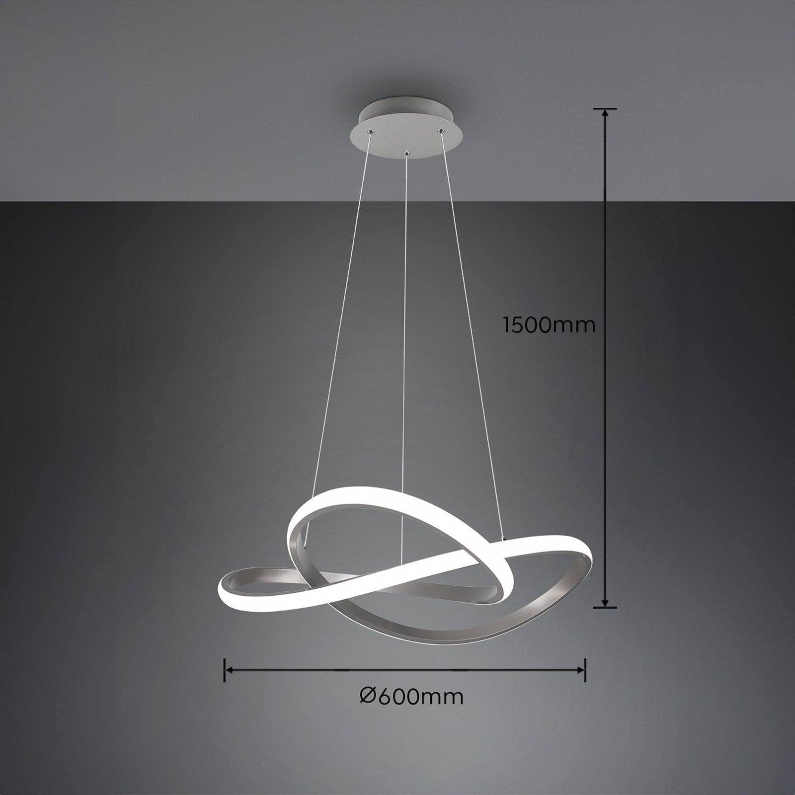 LED pendellampe Course dimbar matt nikkel Ø60 cm bakside