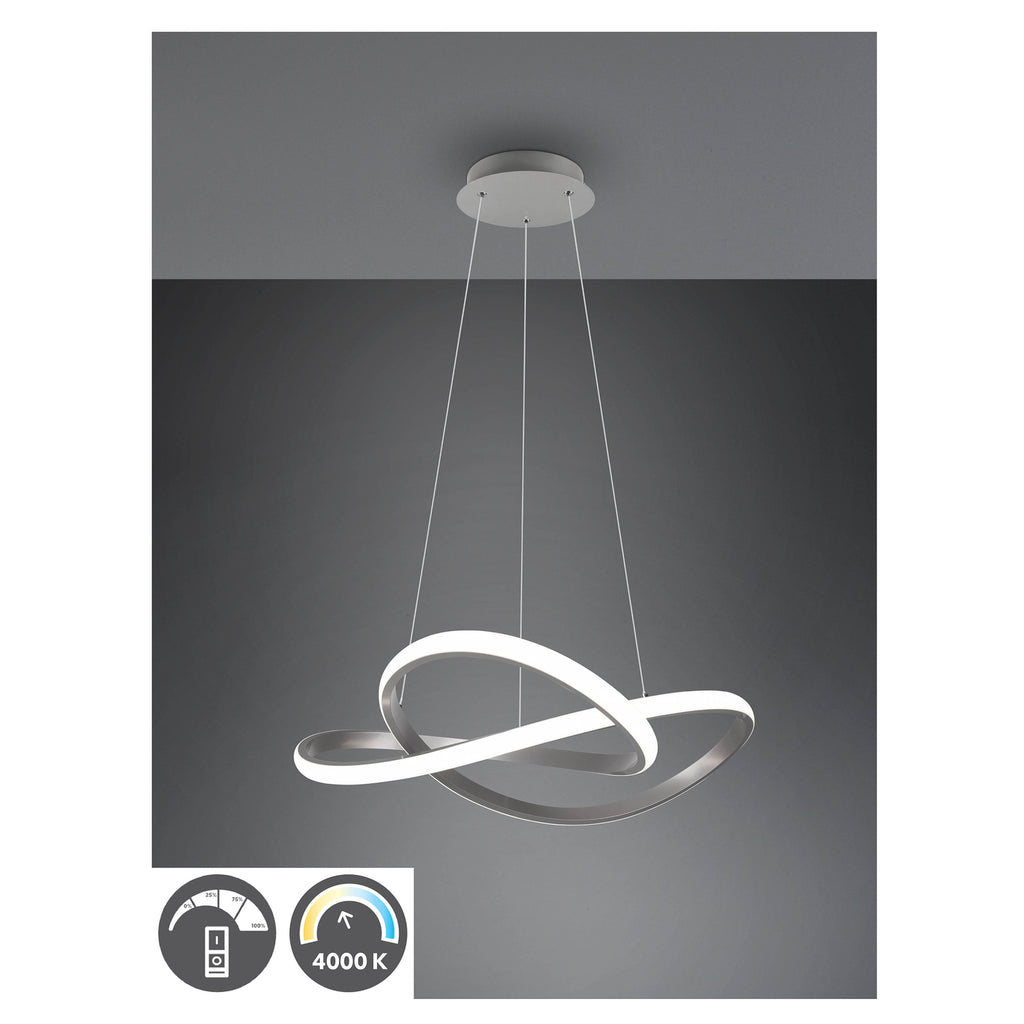 LED pendellampe Course dimbar matt nikkel Ø60 cm montert