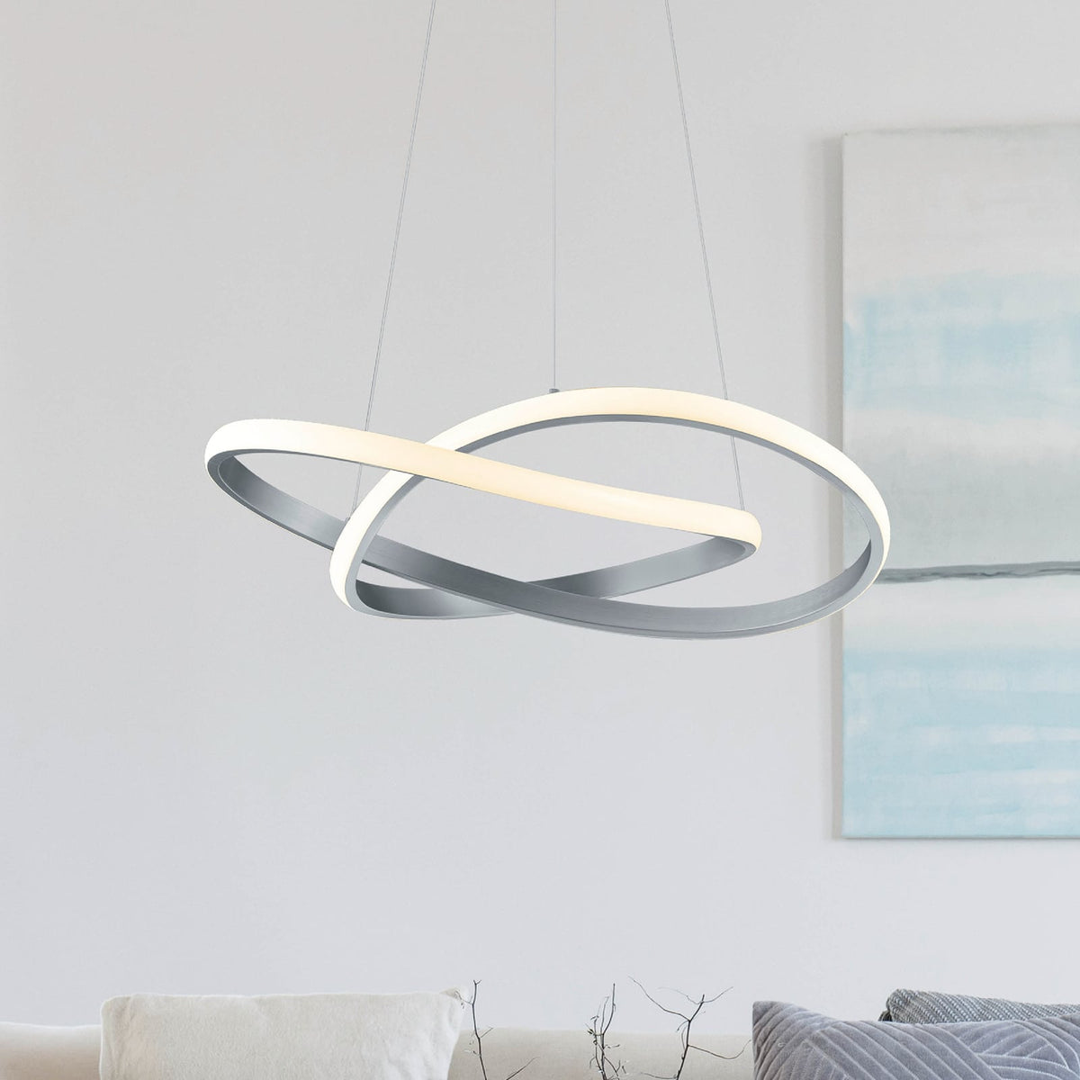 LED pendellampe Course dimbar matt nikkel Ø60 cm fra foran