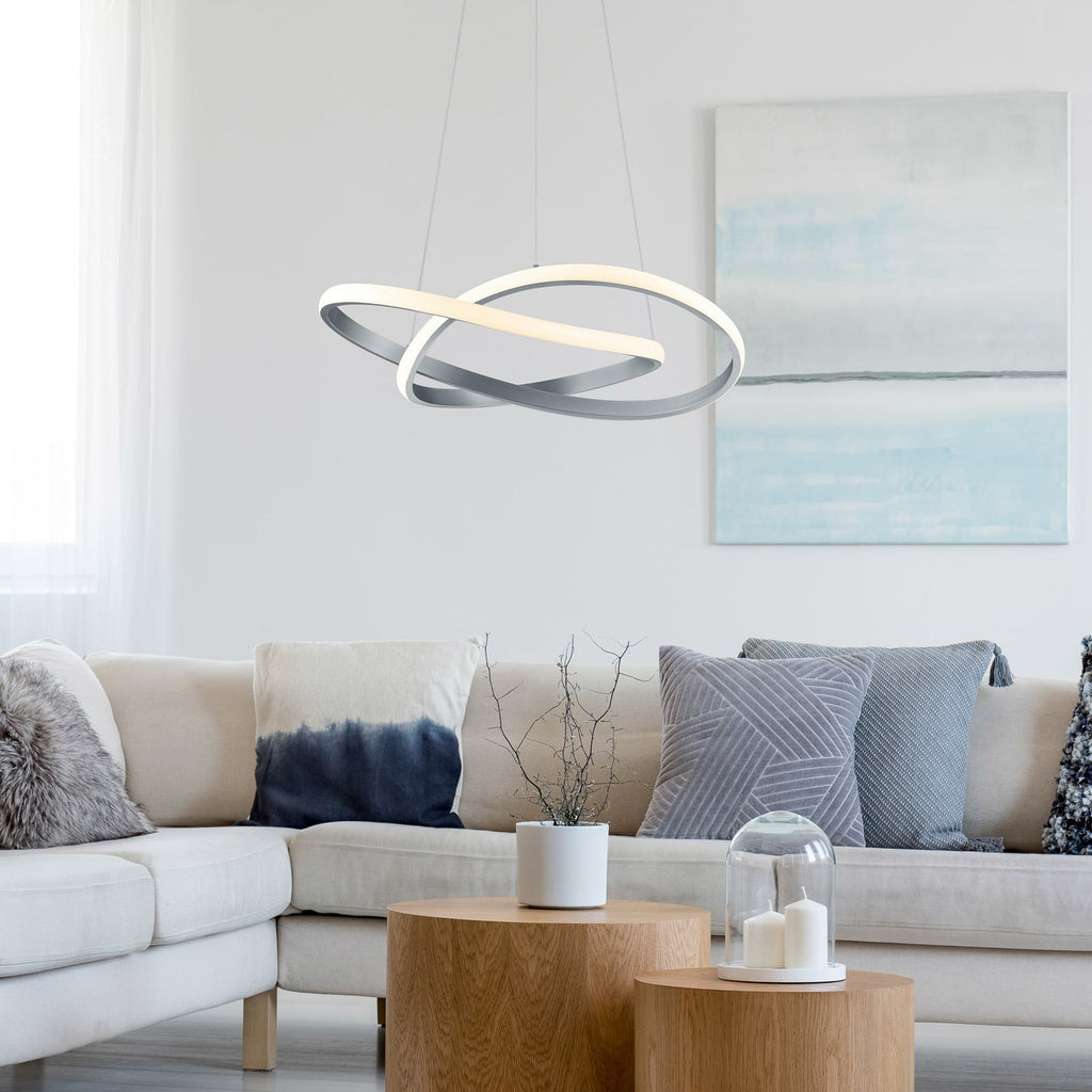 LED pendellampe Course dimbar matt nikkel Ø60 cm detalj av metallprofil