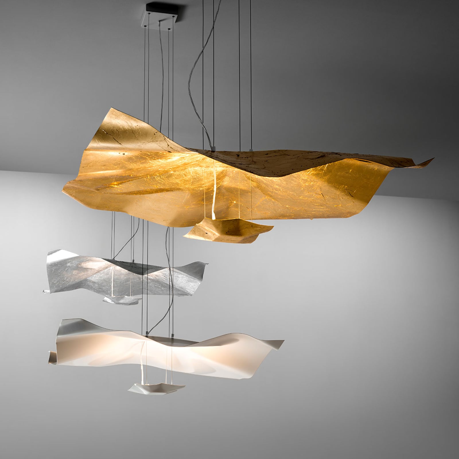 LED pendellampe Crash gull stål 100x100 cm bakside