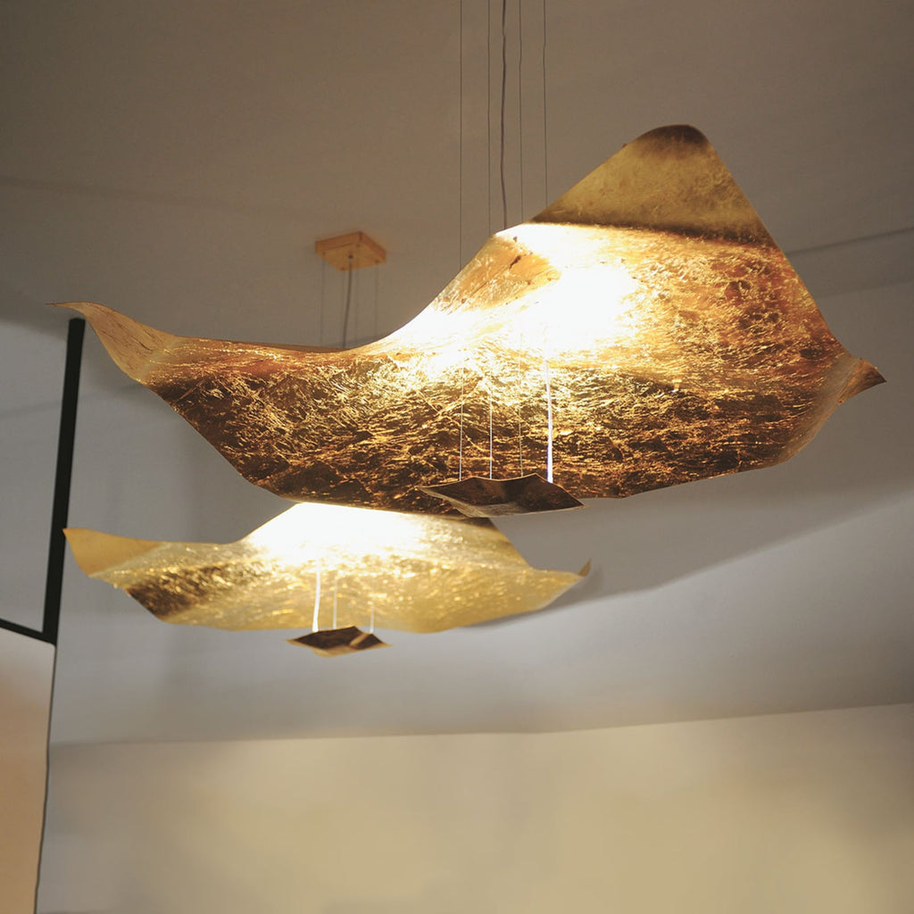 LED pendellampe Crash gull stål 100x100 cm nærbilde av skjerm