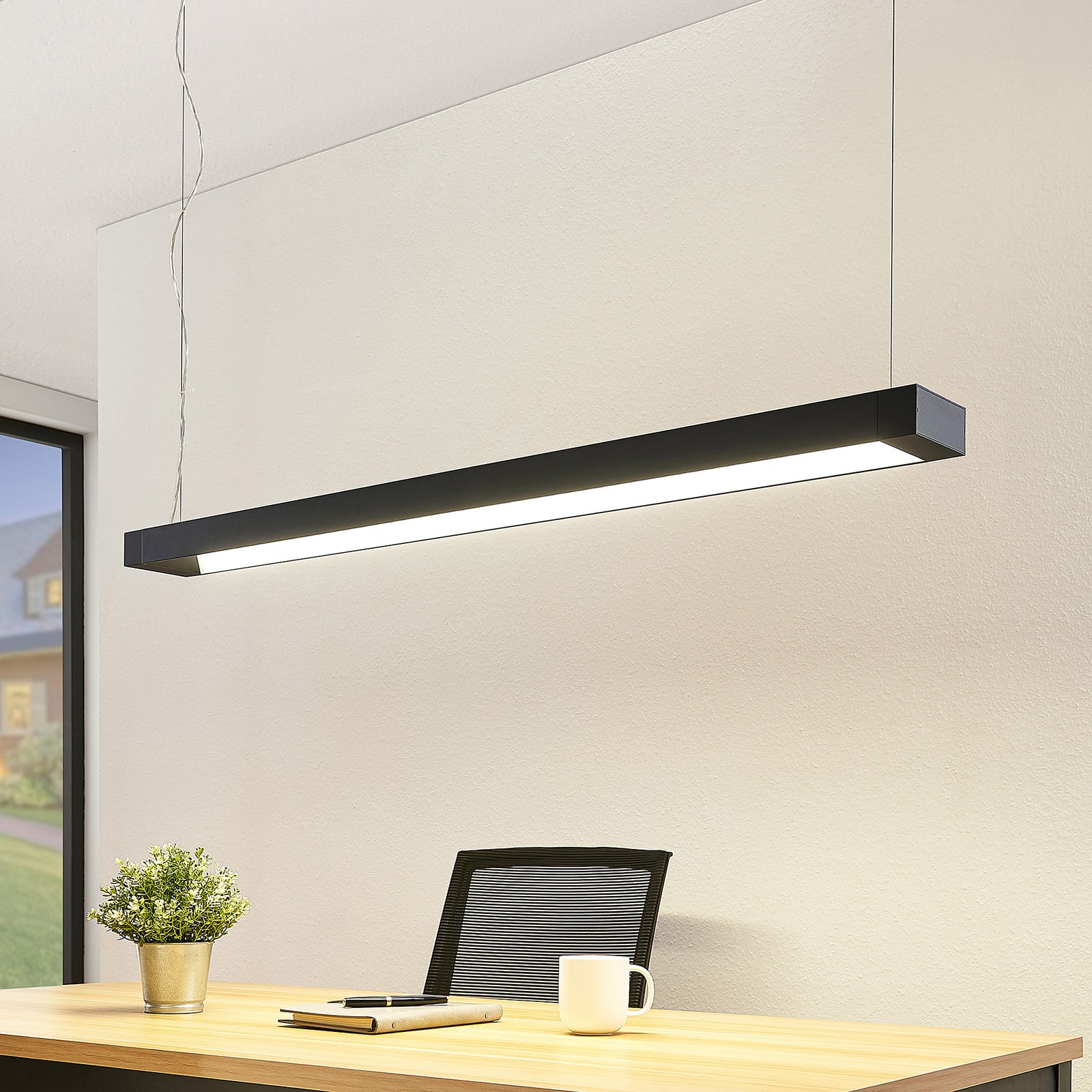 LED pendellampe Cuna svart aluminium 122 cm forfra