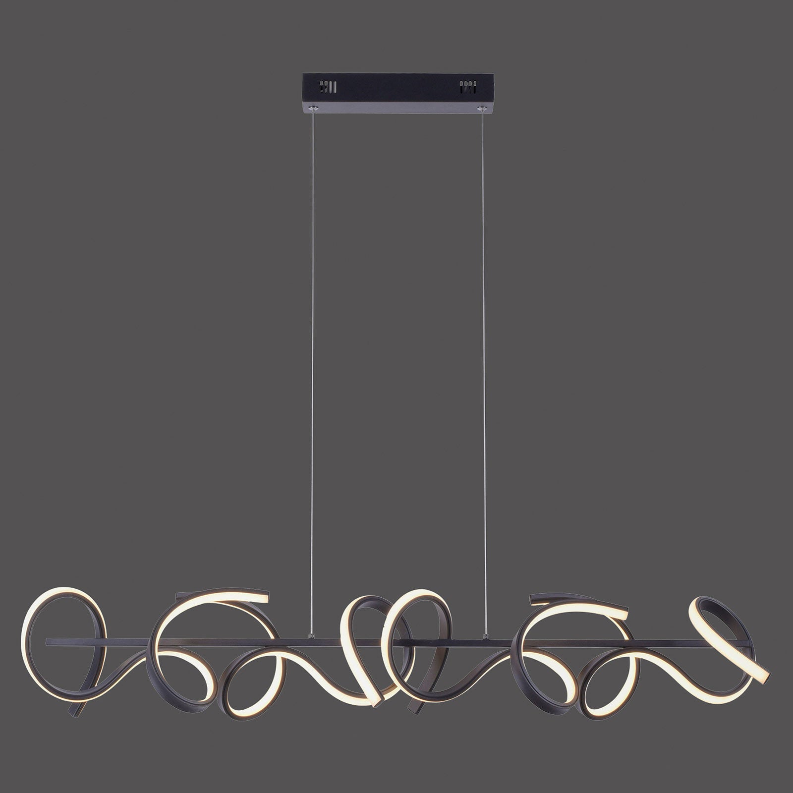 LED pendellampe Curls dimbar svart aluminium montert i rom
