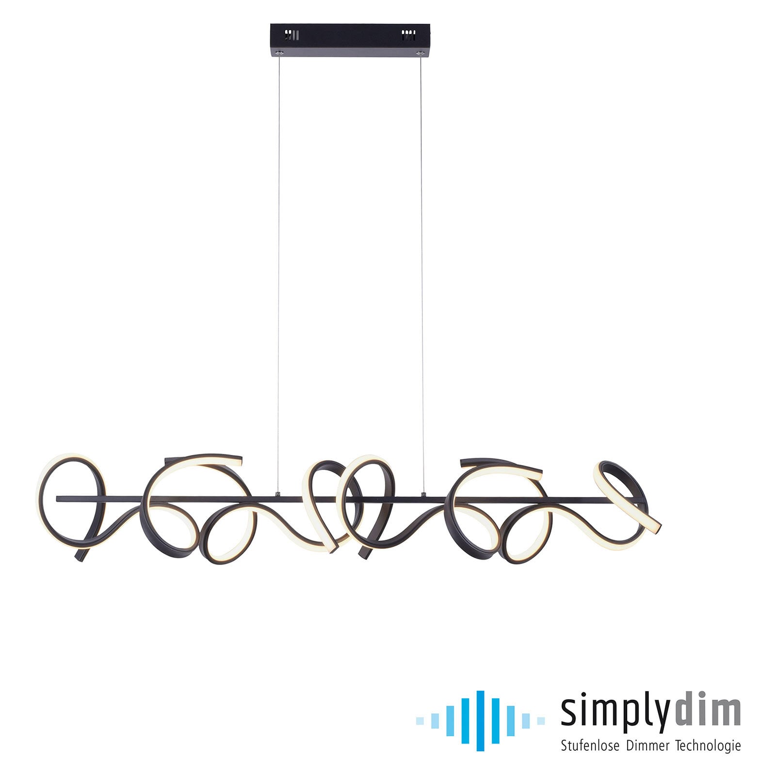 LED pendellampe Curls dimbar svart aluminium detalj av oppheng
