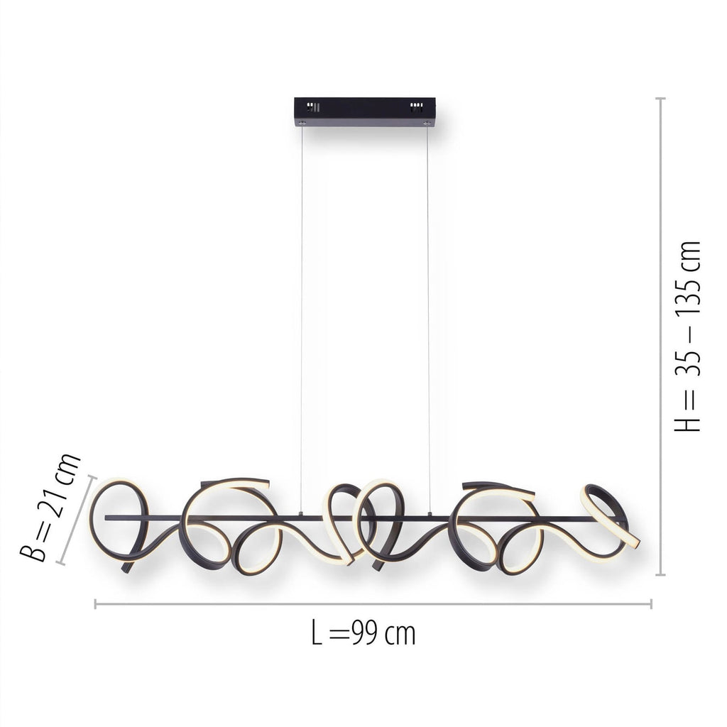 LED pendellampe Curls dimbar svart aluminium sideprofil