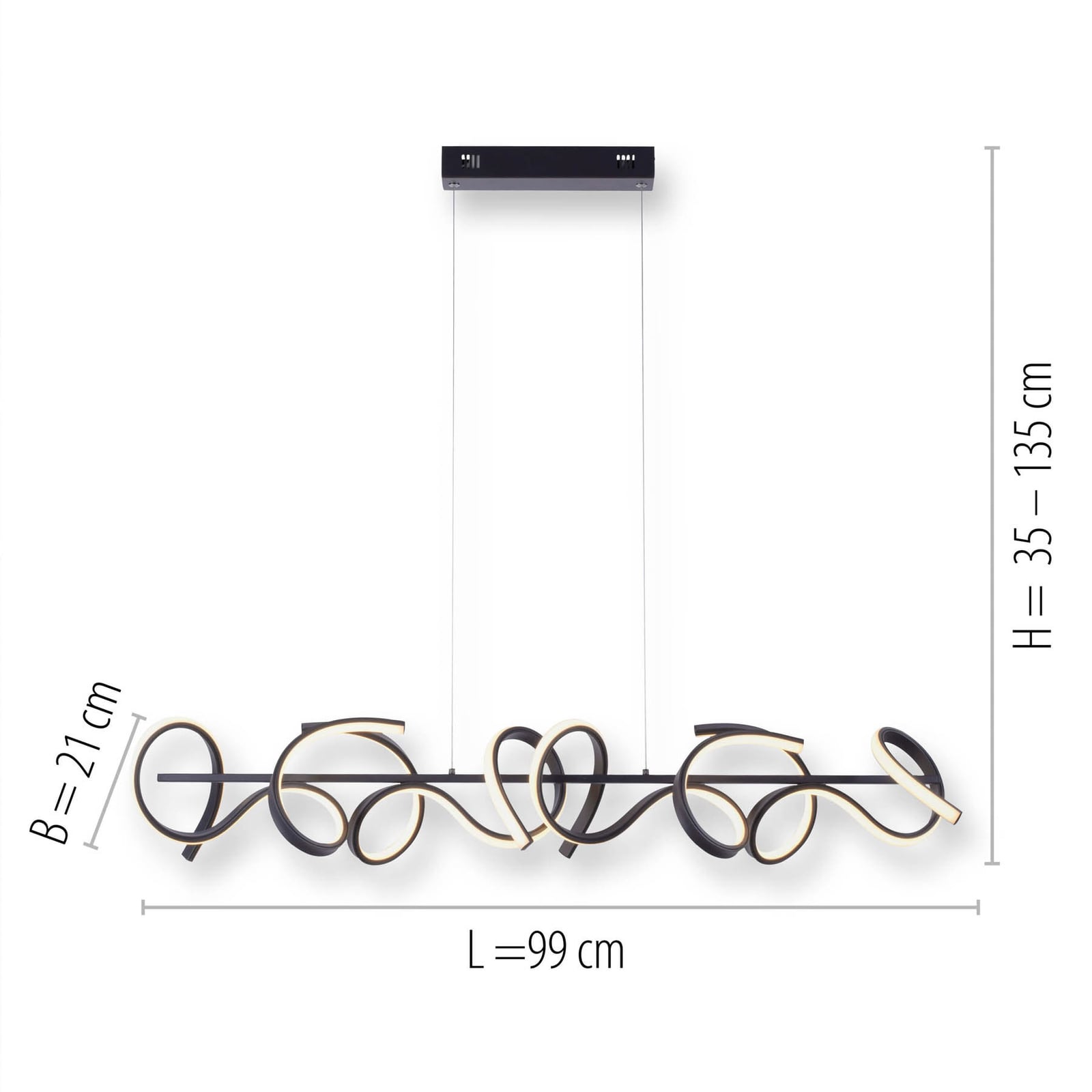 LED pendellampe Curls dimbar svart aluminium sideprofil