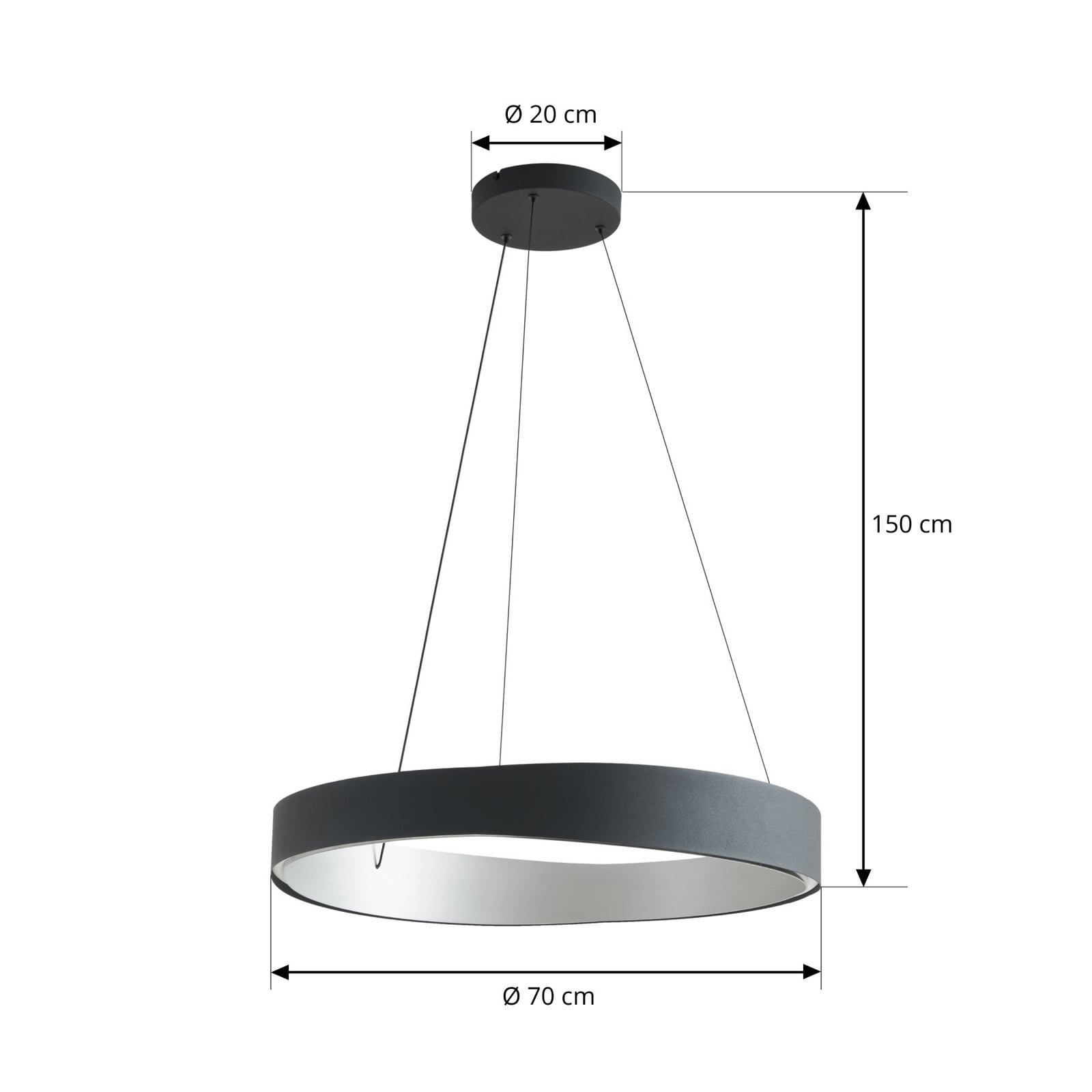 LED pendellampe Daelor svart alu Ø70 cm nærbilde av fjernkontroll