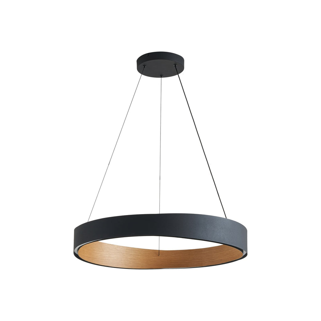 LED pendellampe Daelor svart/tre CCT dimbar Ø70 cm montert i rom