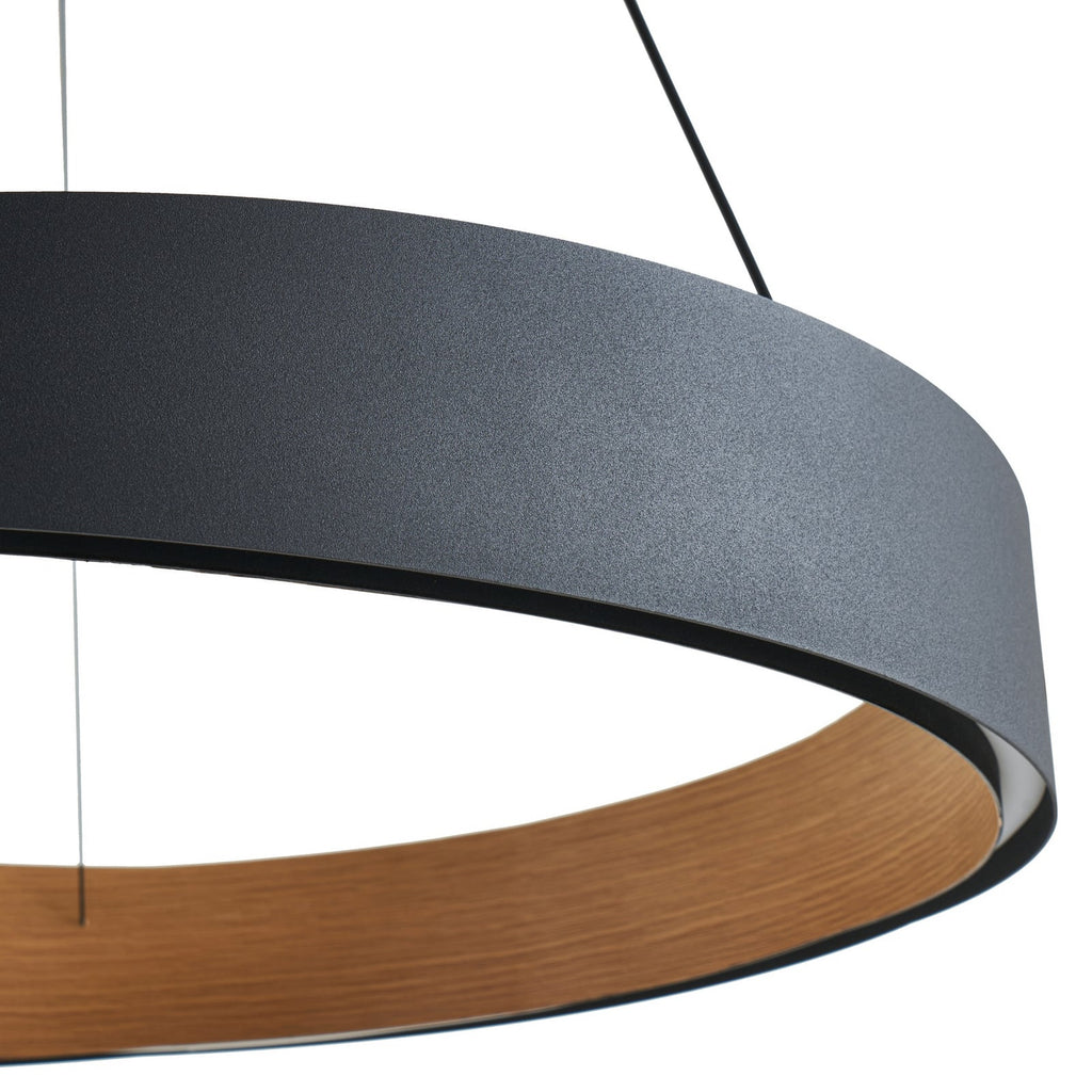 LED pendellampe Daelor svart/tre CCT dimbar Ø70 cm sidebilde