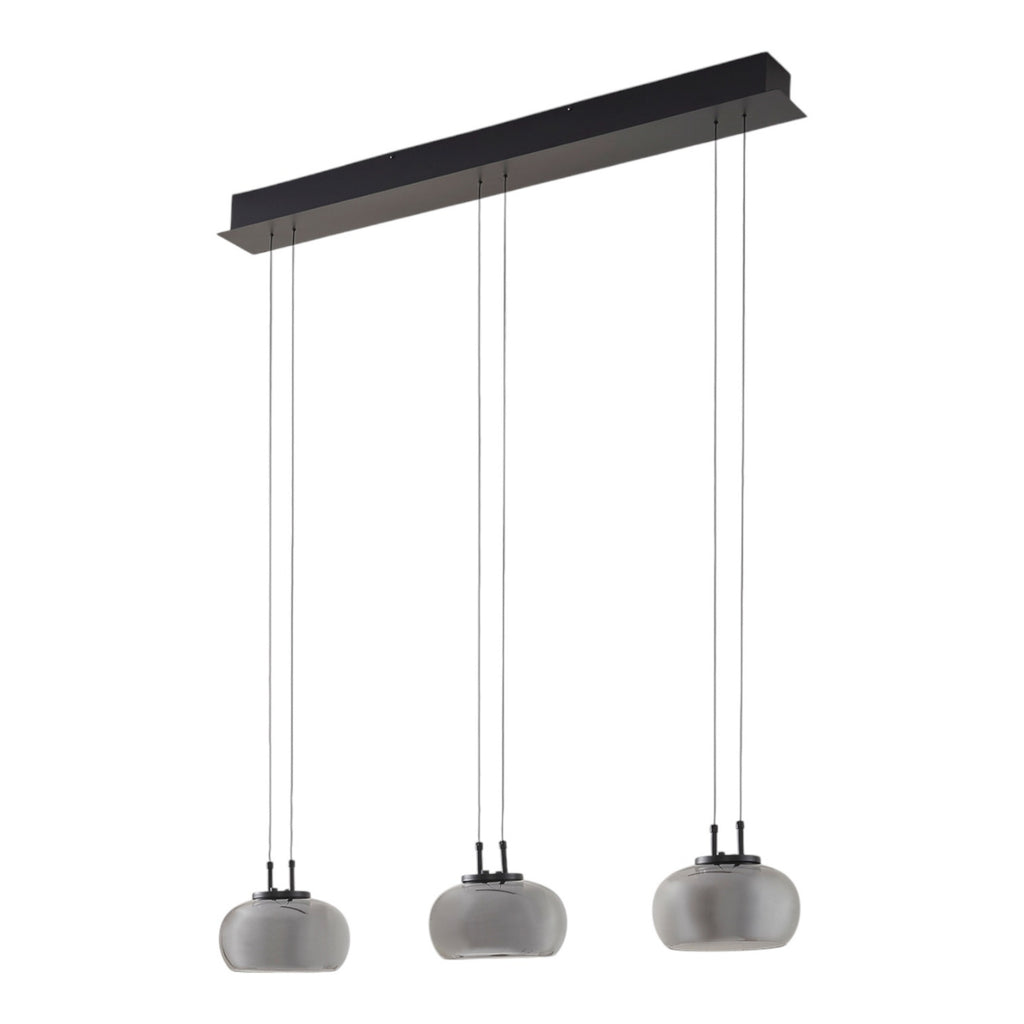 LED pendellampe Dain 3-lys røykgrå glass 100 cm helhetsbilde