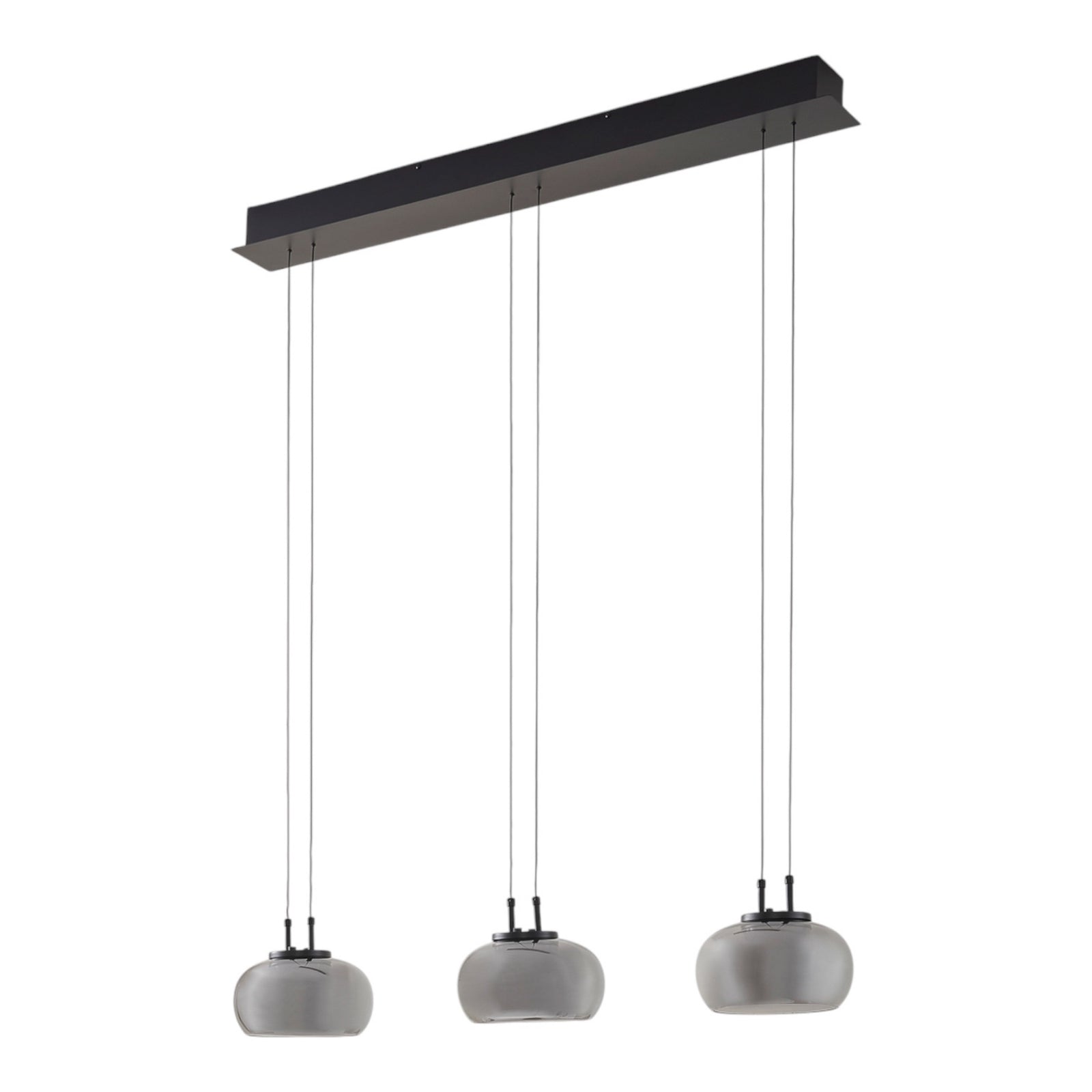 LED pendellampe Dain 3-lys røykgrå glass 100 cm helhetsbilde