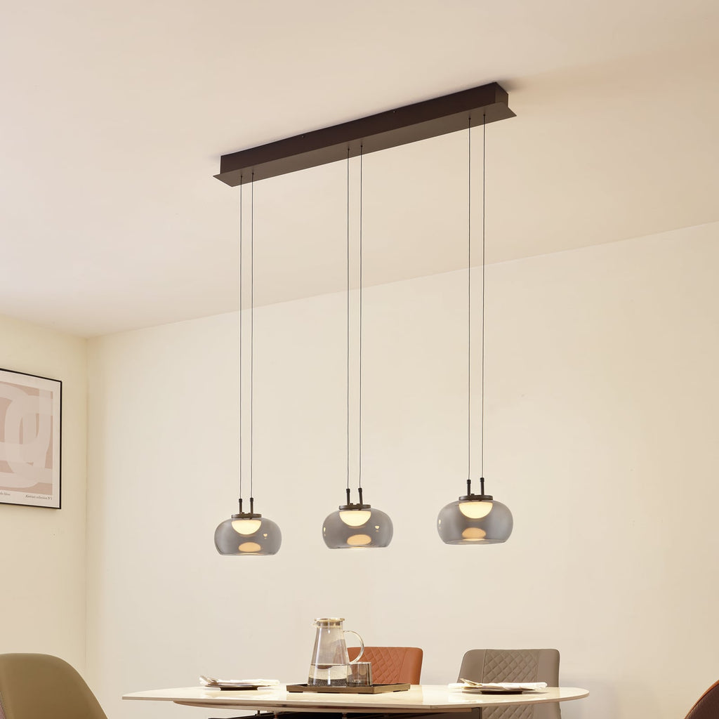 LED pendellampe Dain 3-lys røykgrå glass 100 cm bakside
