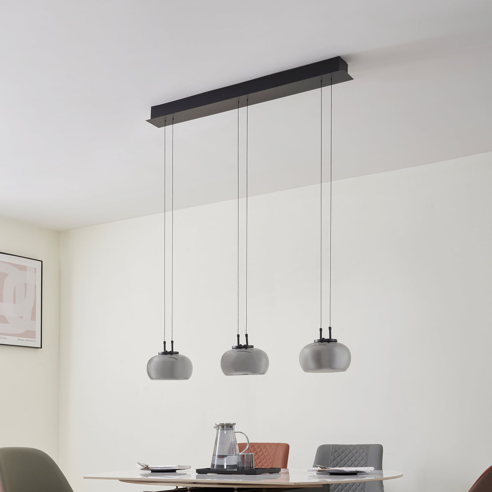 Detalj av LED pendellampe Dain 3-lys røykgrå glass 100 cm