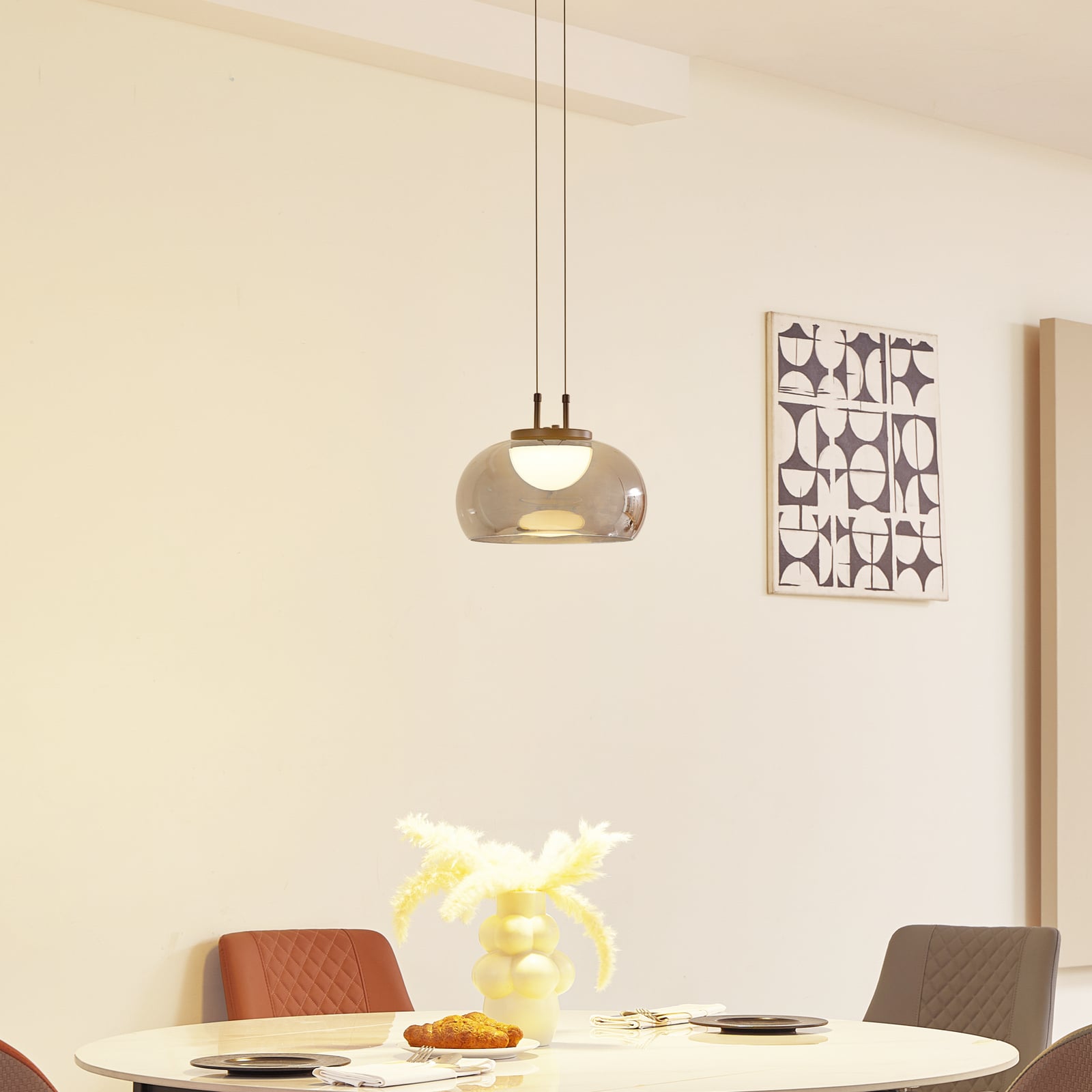 LED pendellampe Dain røykgrå glass Ø28 cm varmhvit bakside