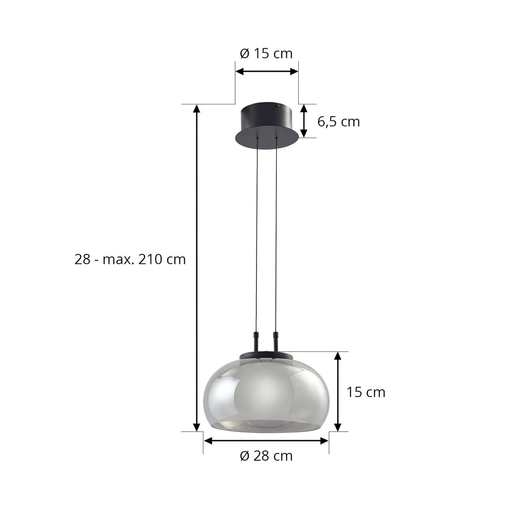 LED pendellampe Dain røykgrå glass Ø28 cm varmhvit detalj
