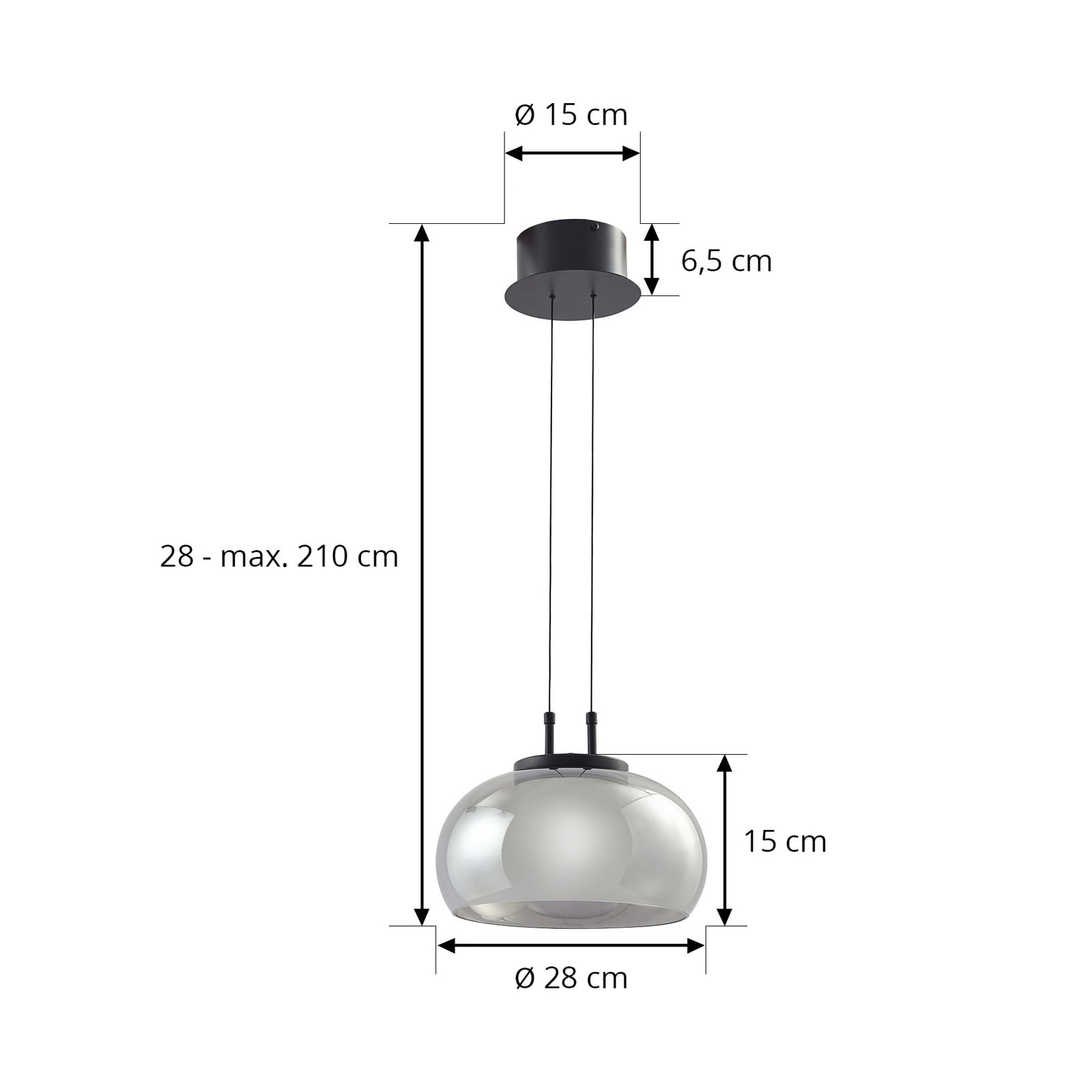 LED pendellampe Dain røykgrå glass Ø28 cm varmhvit detalj