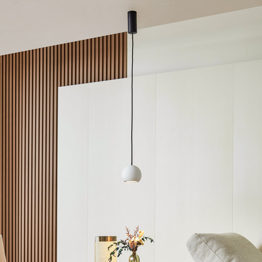 LED pendellampe Darkorin rund gips hvit Ø12 cm 5W forfra
