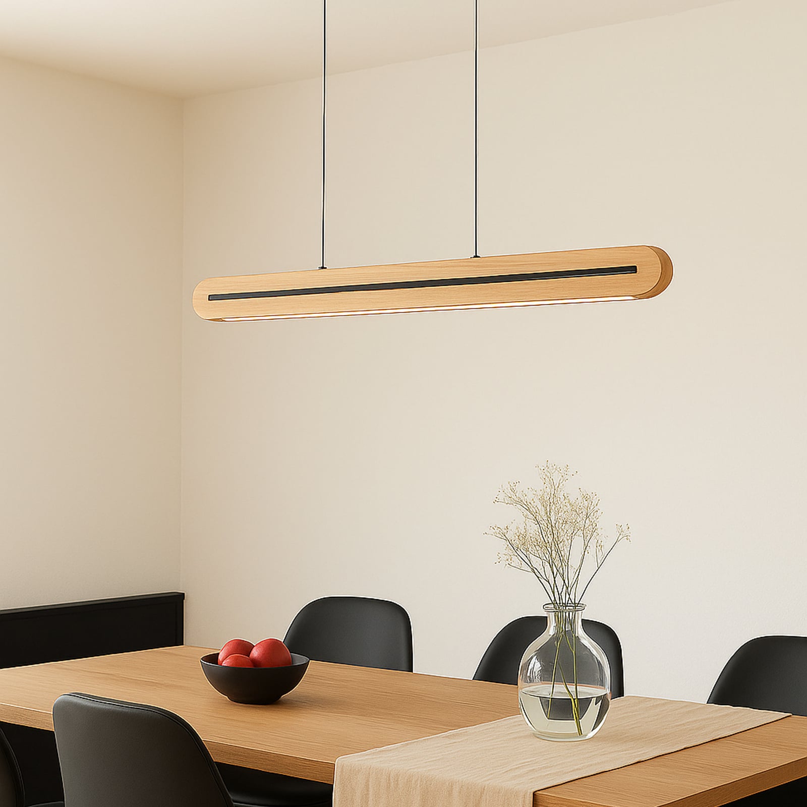 LED pendellampe Darnor tre/svart CCT dimbar 100 cm bakside