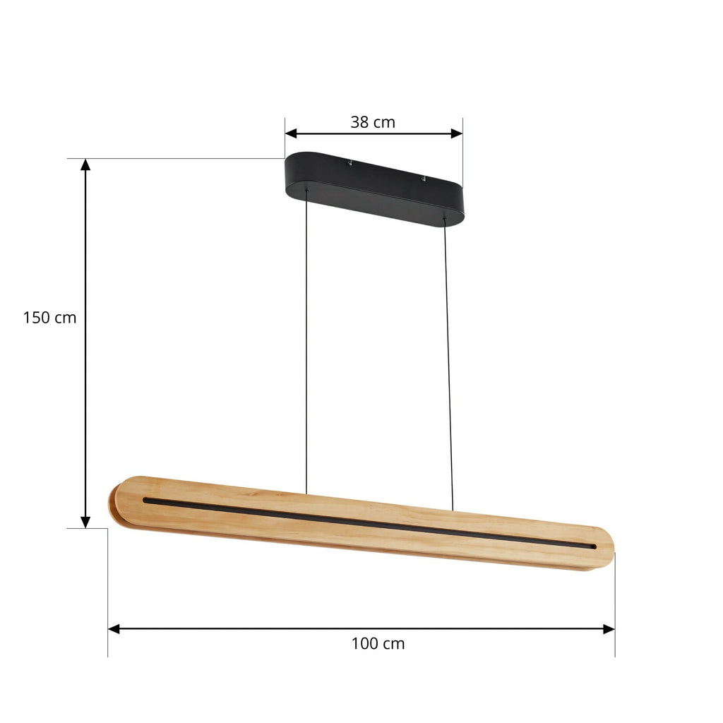 LED pendellampe Darnor tre/svart CCT dimbar 100 cm montert i rom