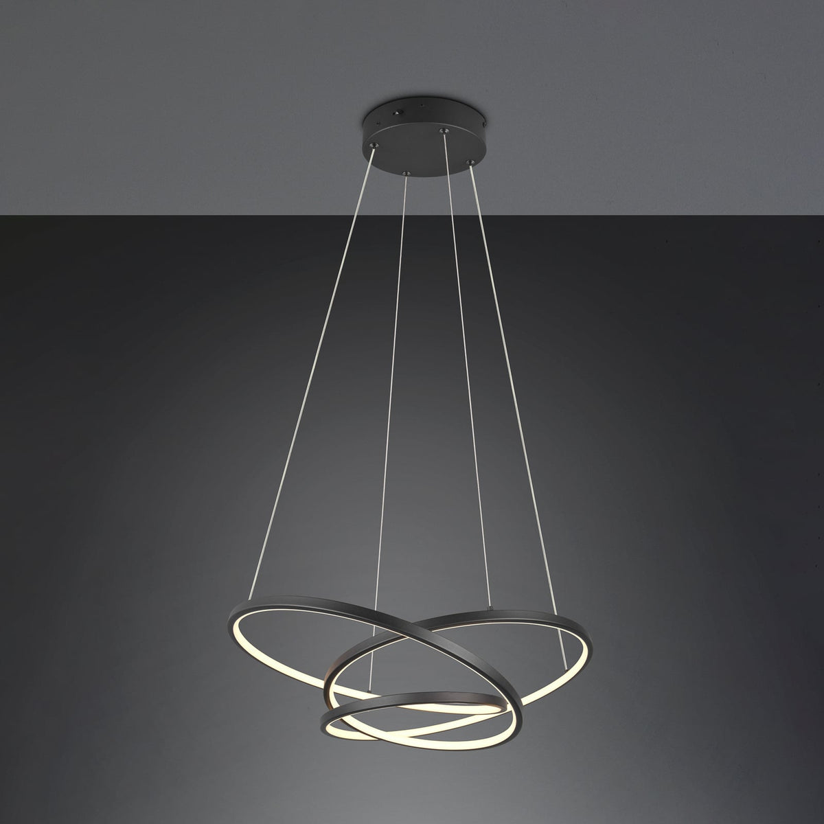 LED pendellampe Darvin metall 64 cm CCT dimbar svart matt detalj av metallspiral