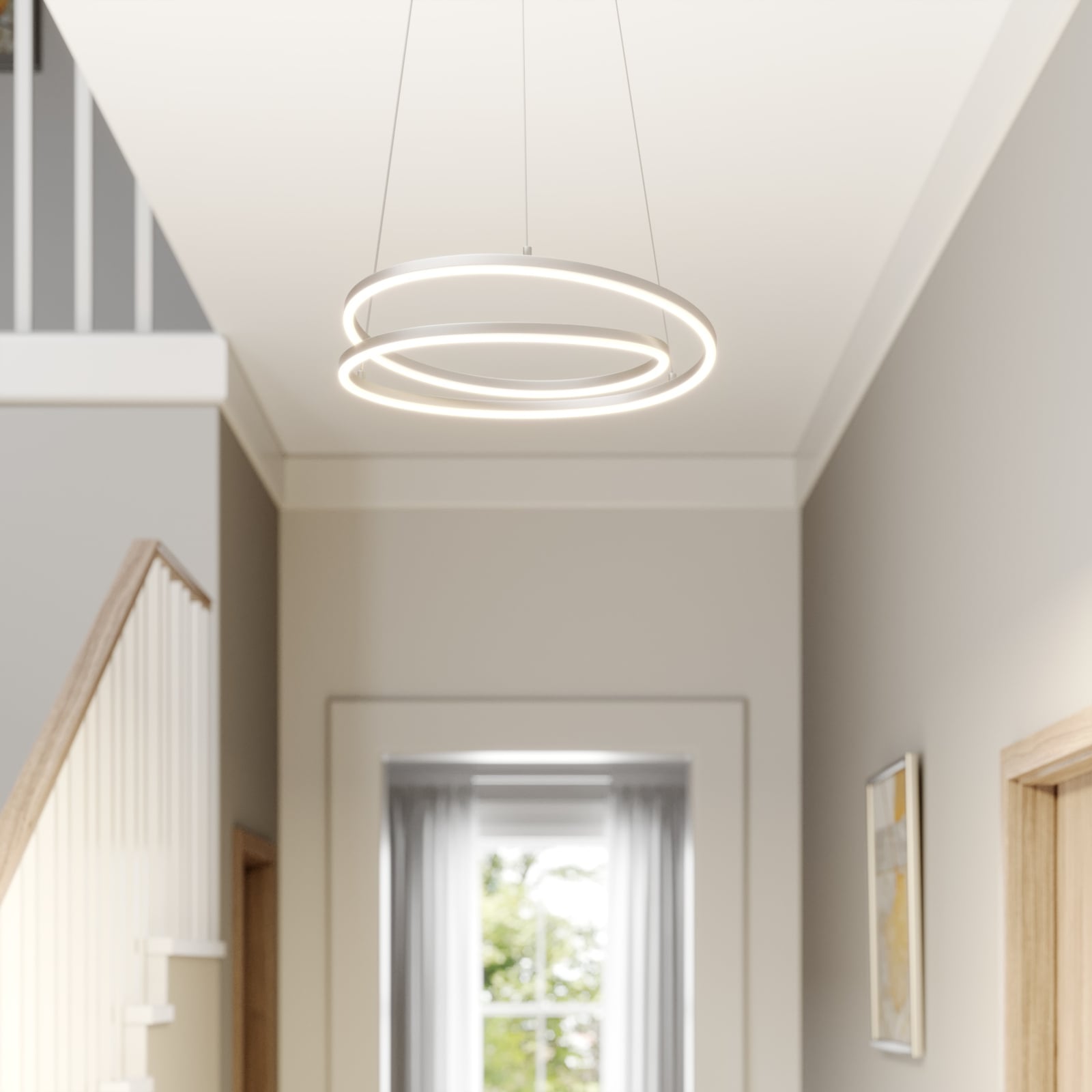 LED pendellampe Davian matt nikkel Ø49 cm bakside