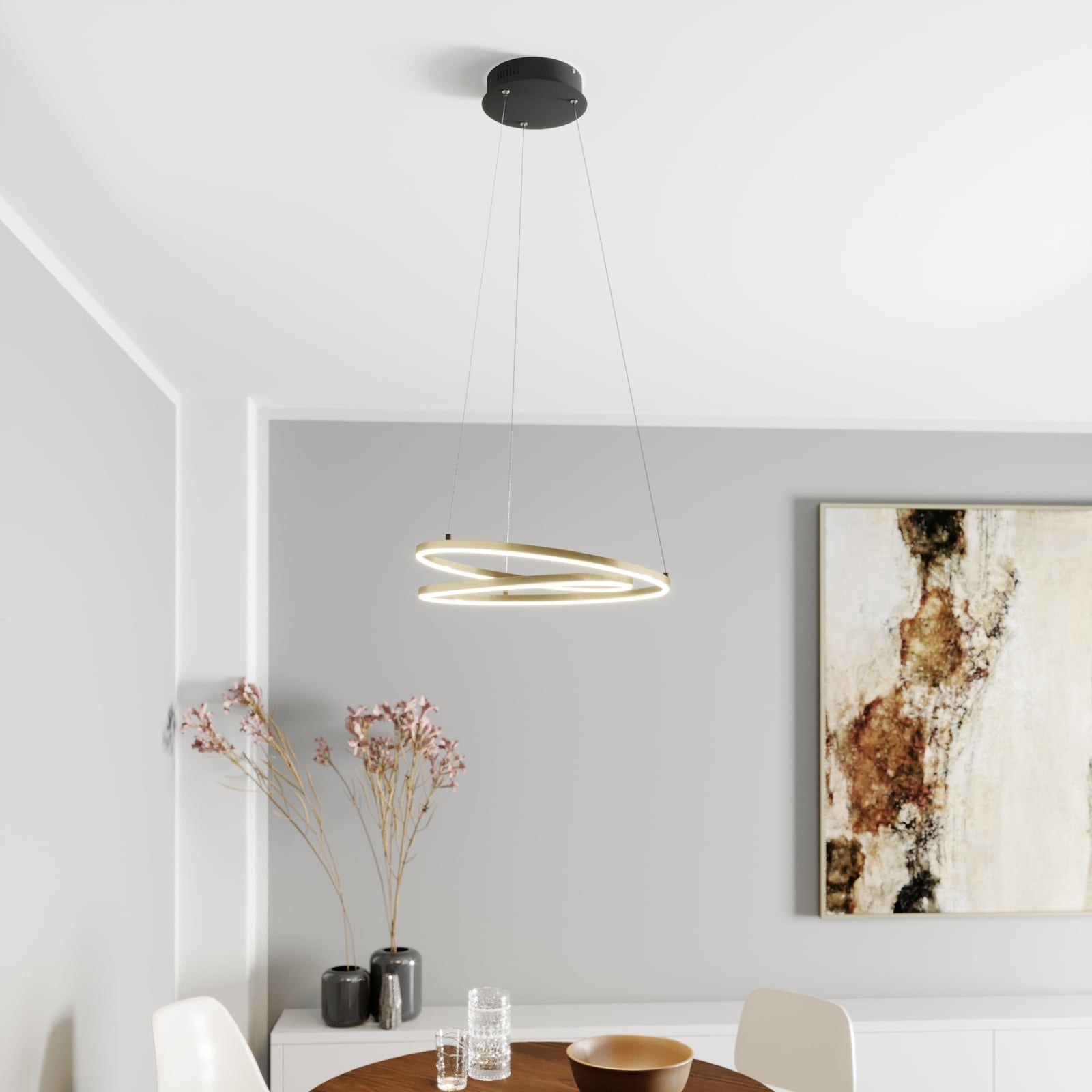 LED pendellampe Davian messingfarget bakside