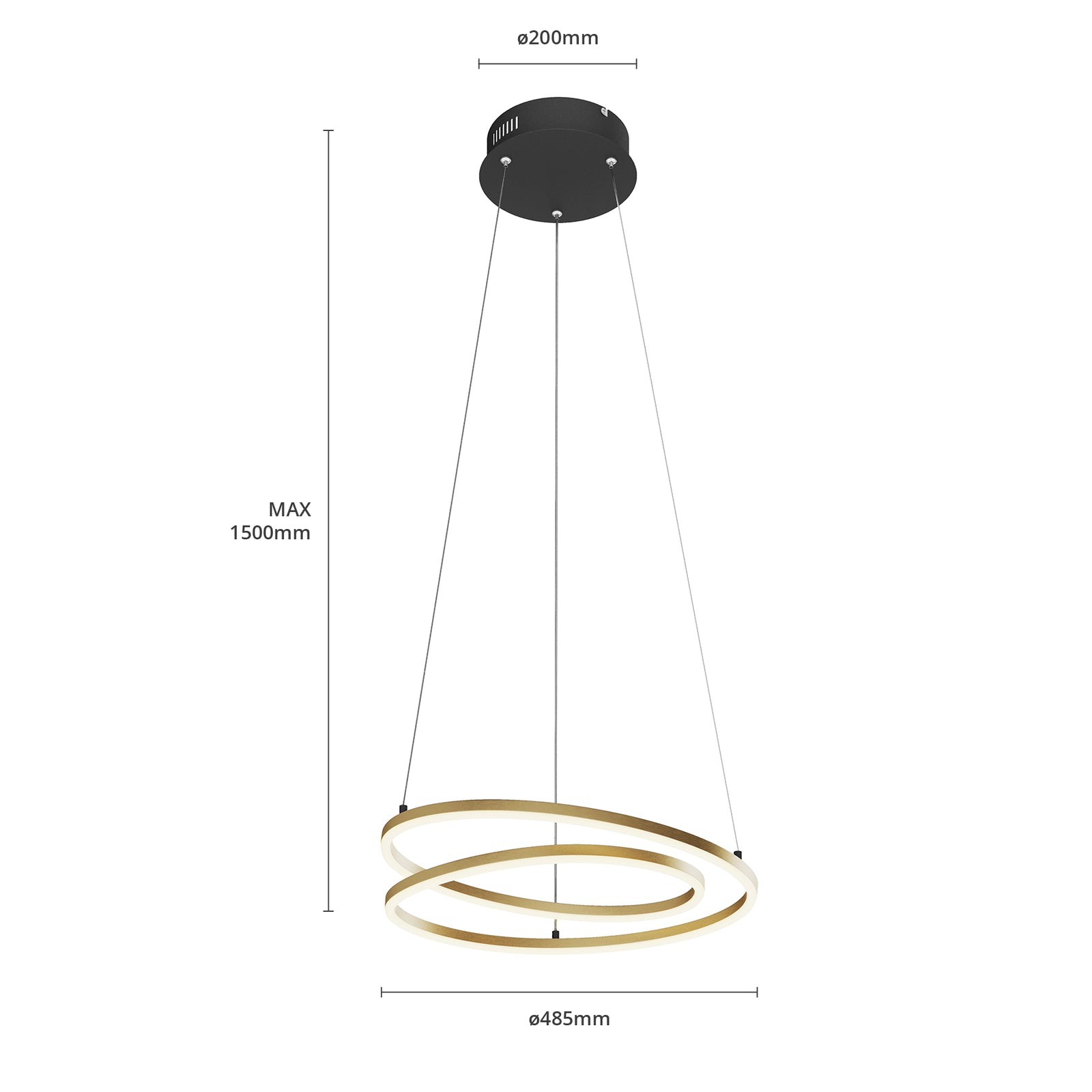 LED pendellampe Davian messingfarget dimmer bryter