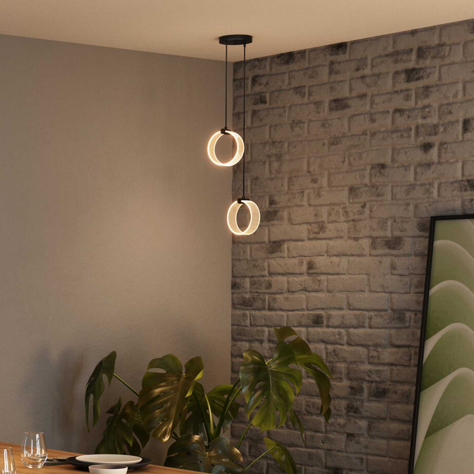LED pendellampe Decor Circle 2-lys CCT svart montert i rom