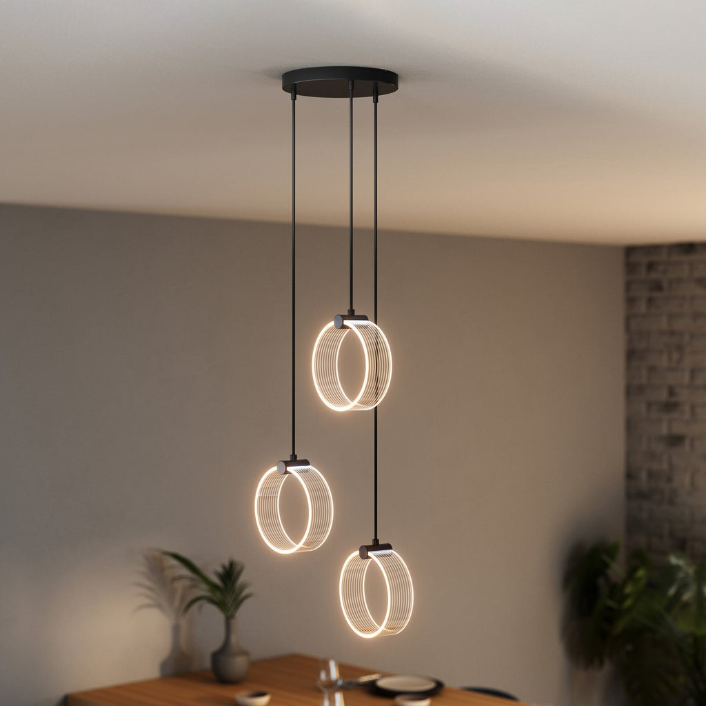 LED pendellampe Decor Circle 3-lys CCT svart Ø30 cm forfra