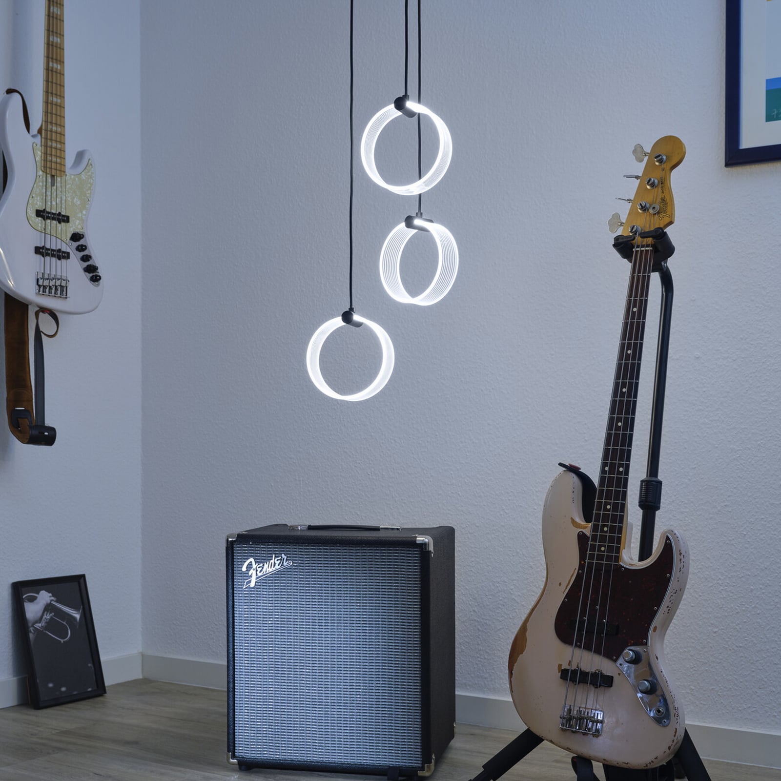 LED pendellampe Decor Circle 3-lys CCT svart Ø30 cm bakside