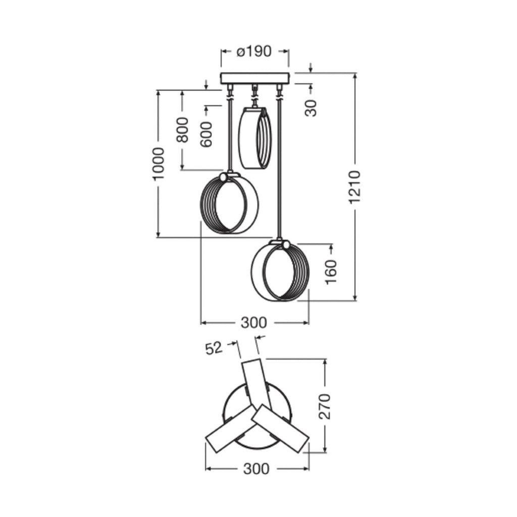 LED pendellampe Decor Circle 3-lys CCT svart Ø30 cm detalj