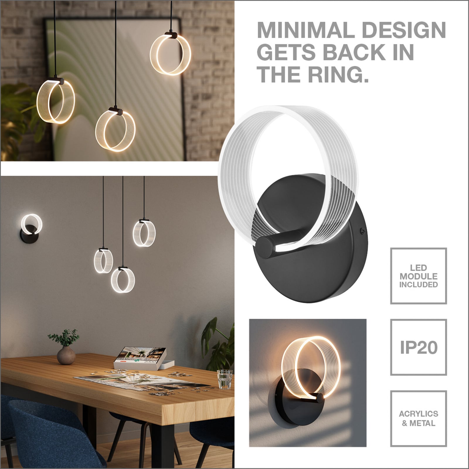 LED pendellampe Decor Circle 3-lys CCT svart Ø30 cm oppheng