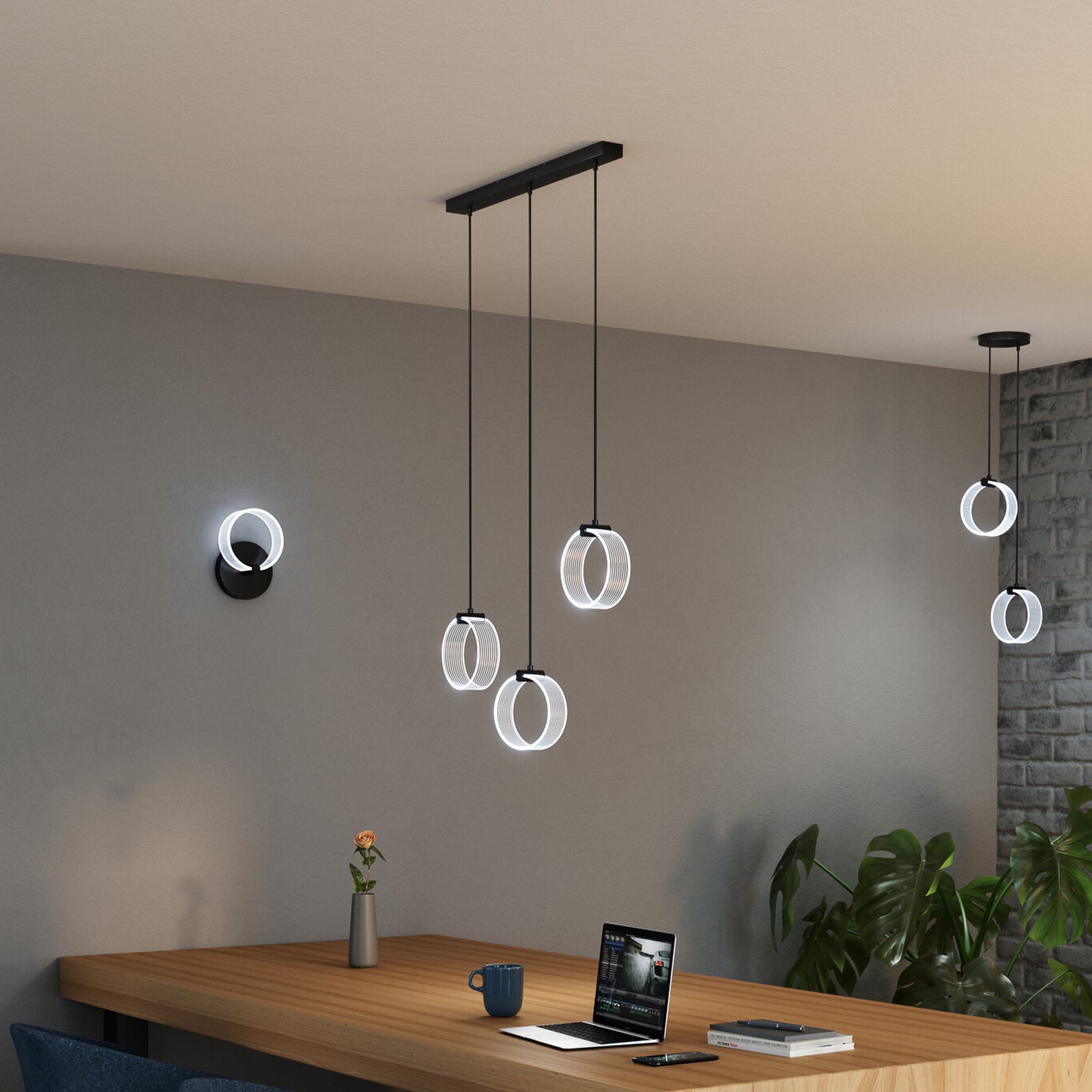 LED pendellampe Decor Circle 3-lys svart CCT OSRAM bakside