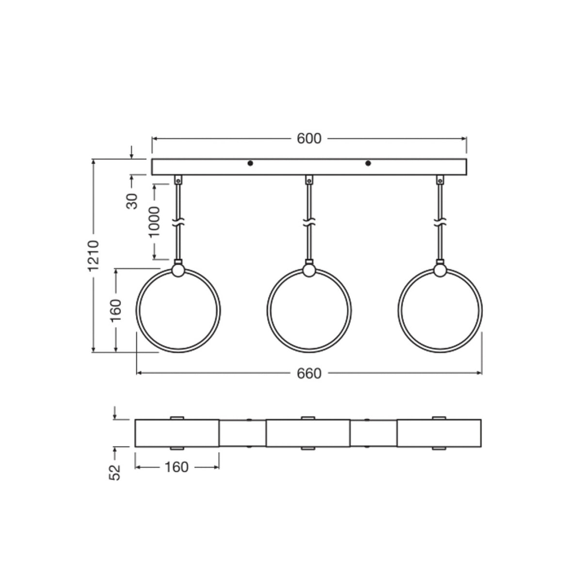 LED pendellampe Decor Circle 3-lys svart CCT OSRAM detalj av ringformede lyskilder