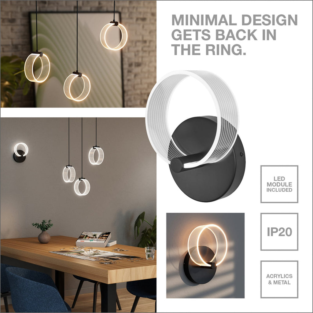 LED pendellampe Decor Circle 3-lys svart CCT OSRAM oppheng og kabel