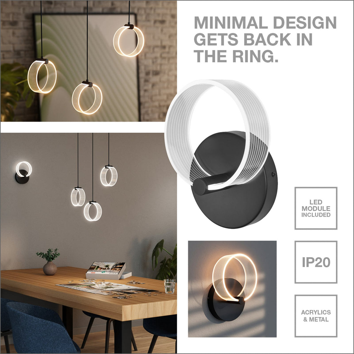LED pendellampe Decor Circle 3-lys svart CCT OSRAM oppheng og kabel