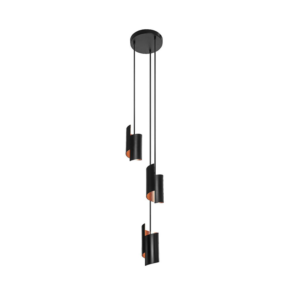 LED pendellampe Decor Twist 3-lys stål svart/gull bakside