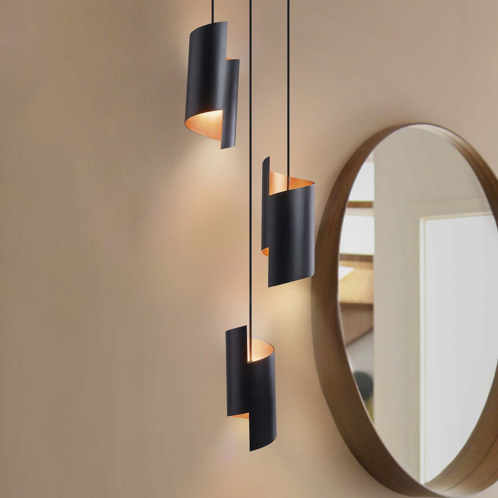 LED pendellampe Decor Twist 3-lys stål svart/gull forfra