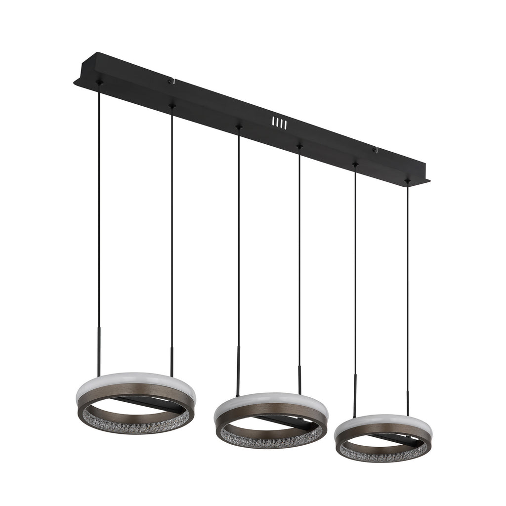 LED pendellampe Della 3-lys mørkegrå metall nærbilde av lyskilde