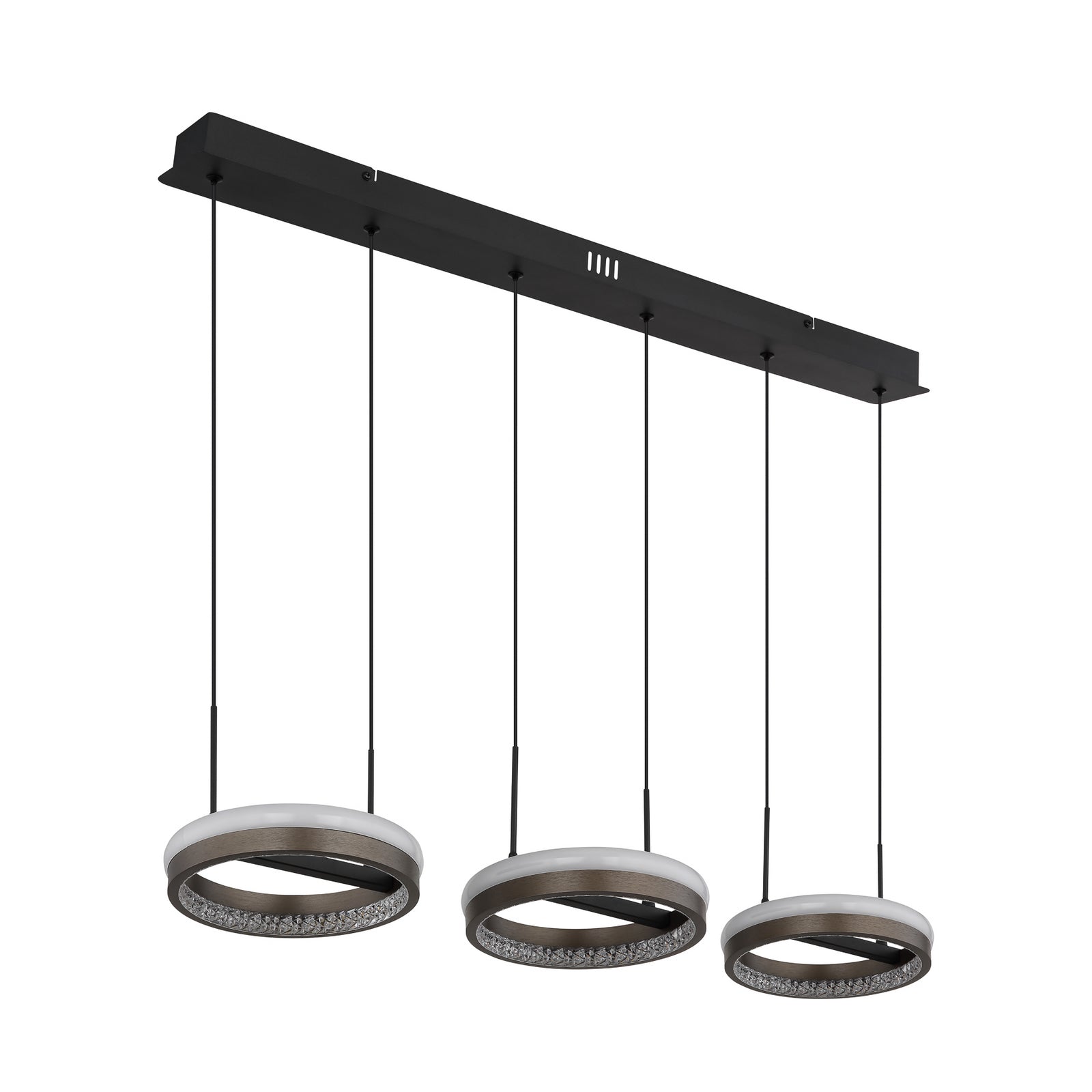 LED pendellampe Della 3-lys mørkegrå metall nærbilde av lyskilde