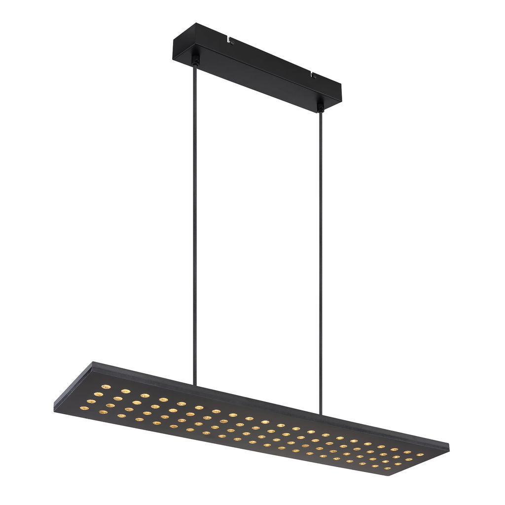 LED pendellampe Dolores svart matt tre og metall forfra