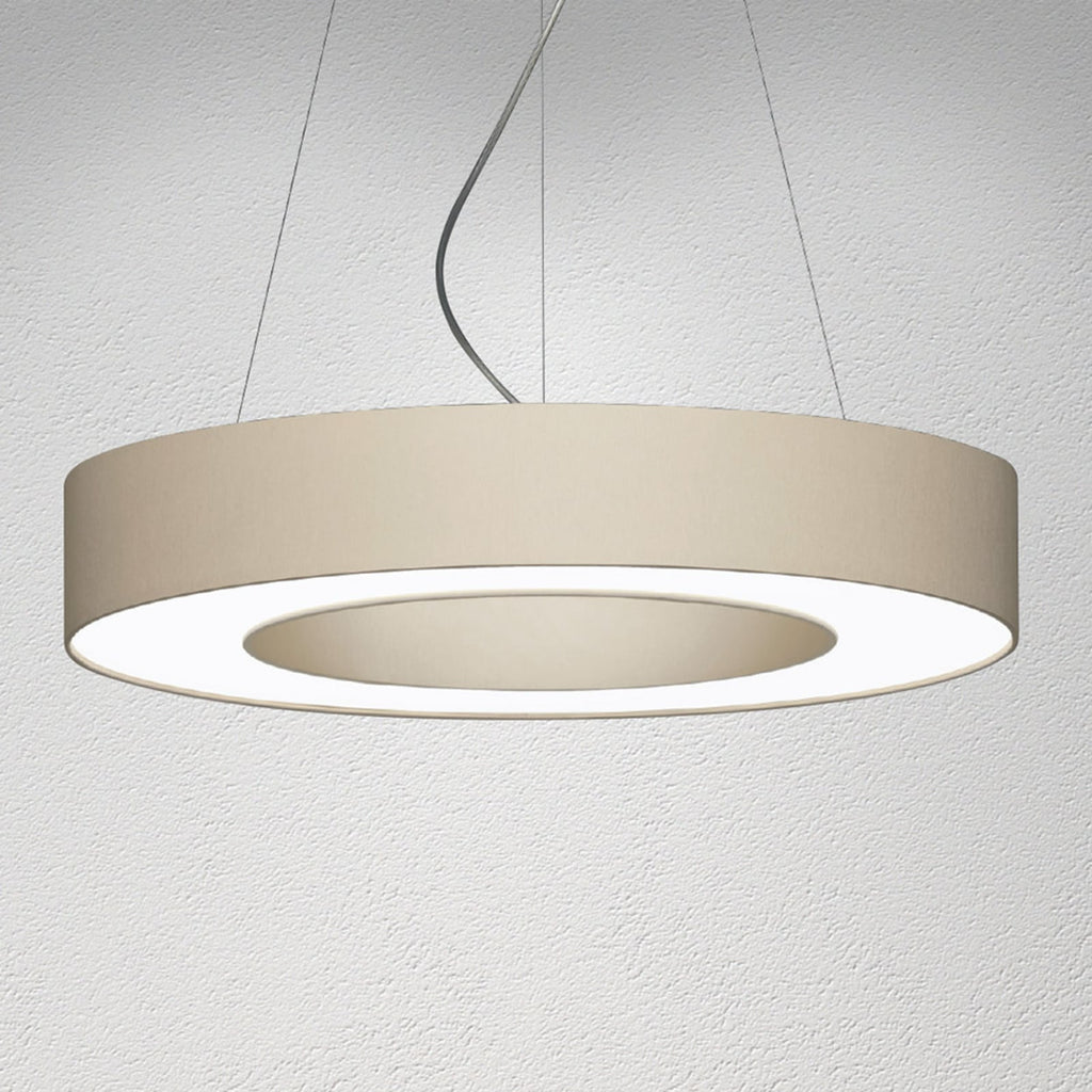 LED pendellampe Donut dimbar stoff beige Ø60 cm forfra