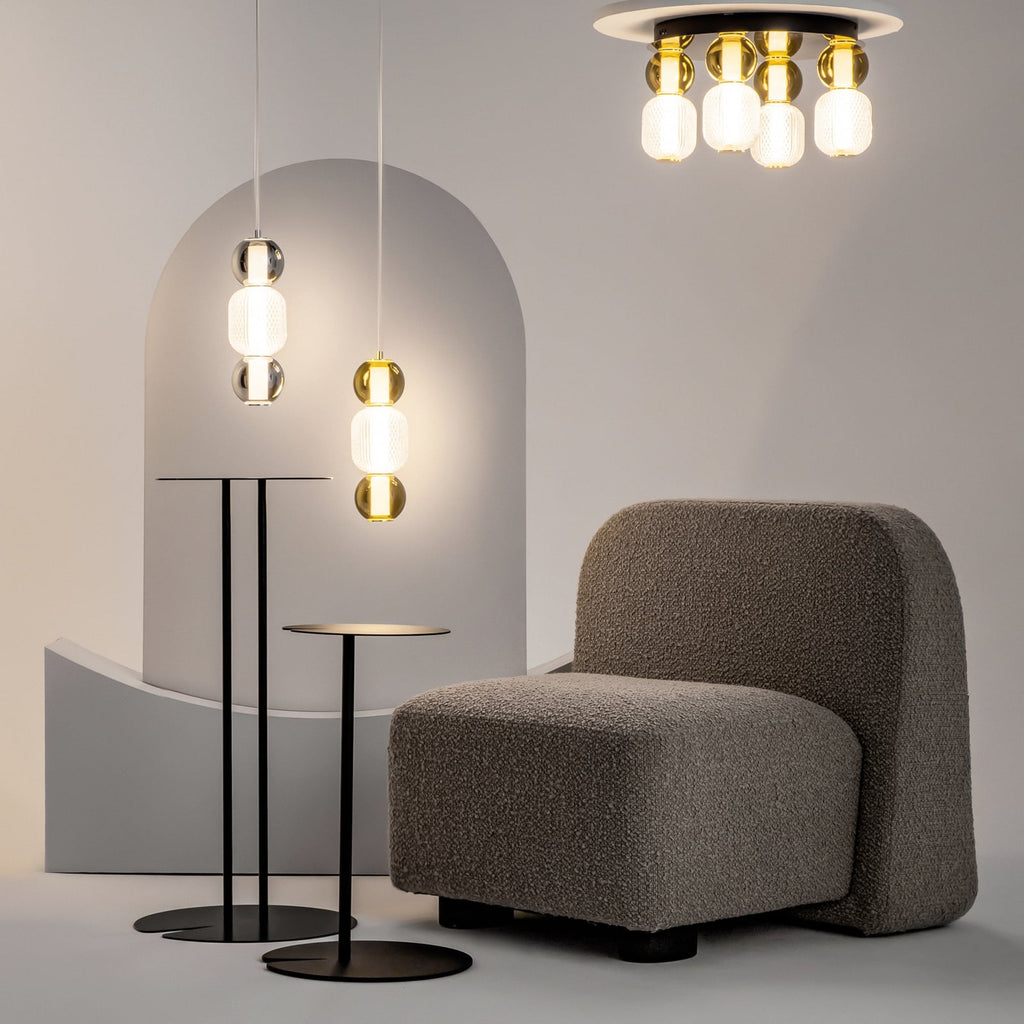 LED pendellampe Drop glass røykgrå/krom Ø10 cm bakside