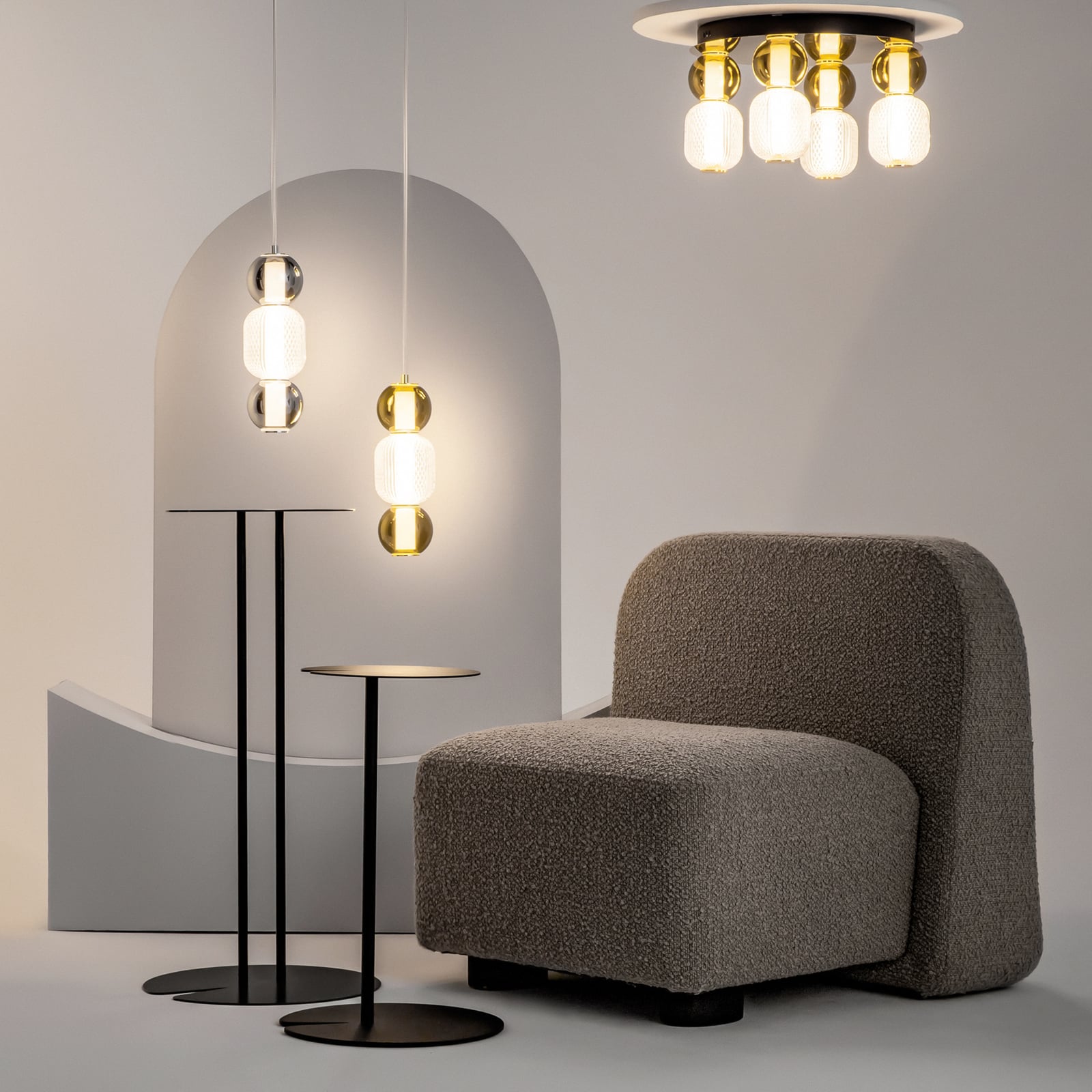 LED pendellampe Drop glass røykgrå/krom Ø10 cm bakside