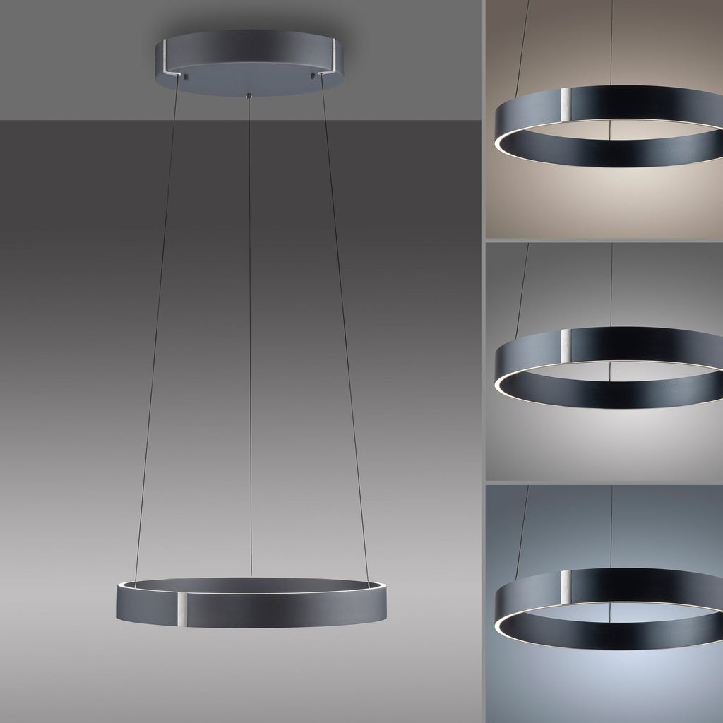 LED pendellampe E-Clipse dimbar aluminium Ø50 cm CCT lys i bruk